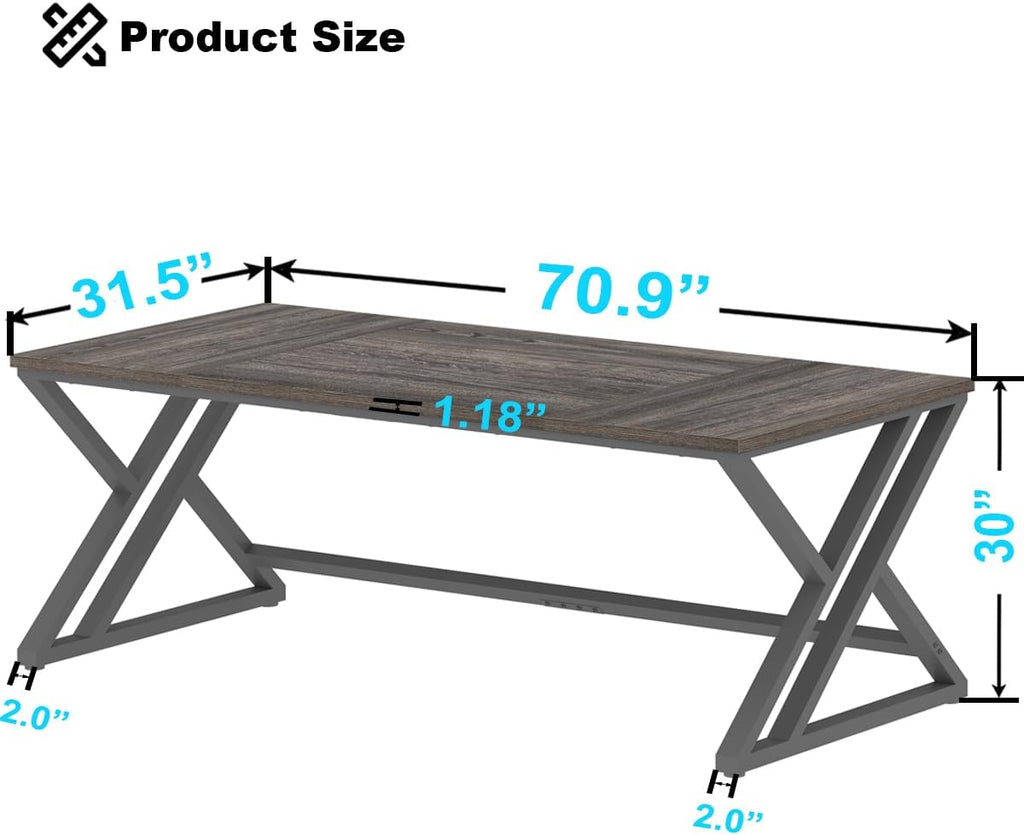 LVB Long Rustic Computer Desk, Industrial Large Wood Metal Office Desk, Modern Pc Study Gaming Writing Table for Two Person, Workstation Executive Desk for Home Bedroom Living Room, Dark Gray, 70 Inch