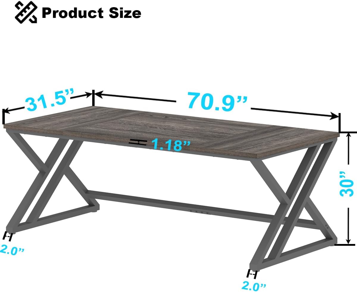 LVB Long Rustic Computer Desk, Industrial Large Wood Metal Office Desk, Modern Pc Study Gaming Writing Table for Two Person, Workstation Executive Desk for Home Bedroom Living Room, Dark Gray, 70 Inch