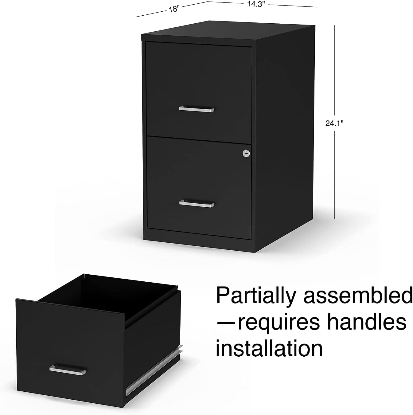 STAPLES 2-Drawer Vertical File Cabinet, Letter Size Documents, Lockable, 18.9" D x 14.3" W x 24.1" H, Black