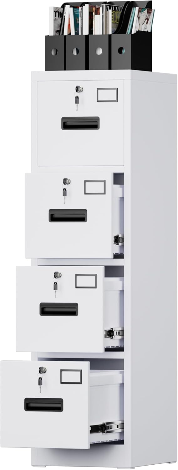 Aobabo 4 Drawer Wide Lateral File Cabinet, Metal Filing Cabinet with Lock, Suitable for Home Office School Hanging Files Letter/Legal/F4/A4 Size,Black,Required-Assembly,15.87" D x 28.94" W x 57.17" H