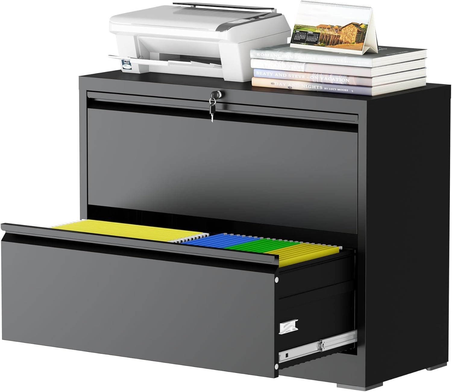 3 Drawer Lateral File Cabinet for Home Office, Lateral File Cabinets with Lock, Metal File Cabinet, Heavy Duty File Storage Cabinet for Legal/Letter/A4 Document, Assembly Required, Black