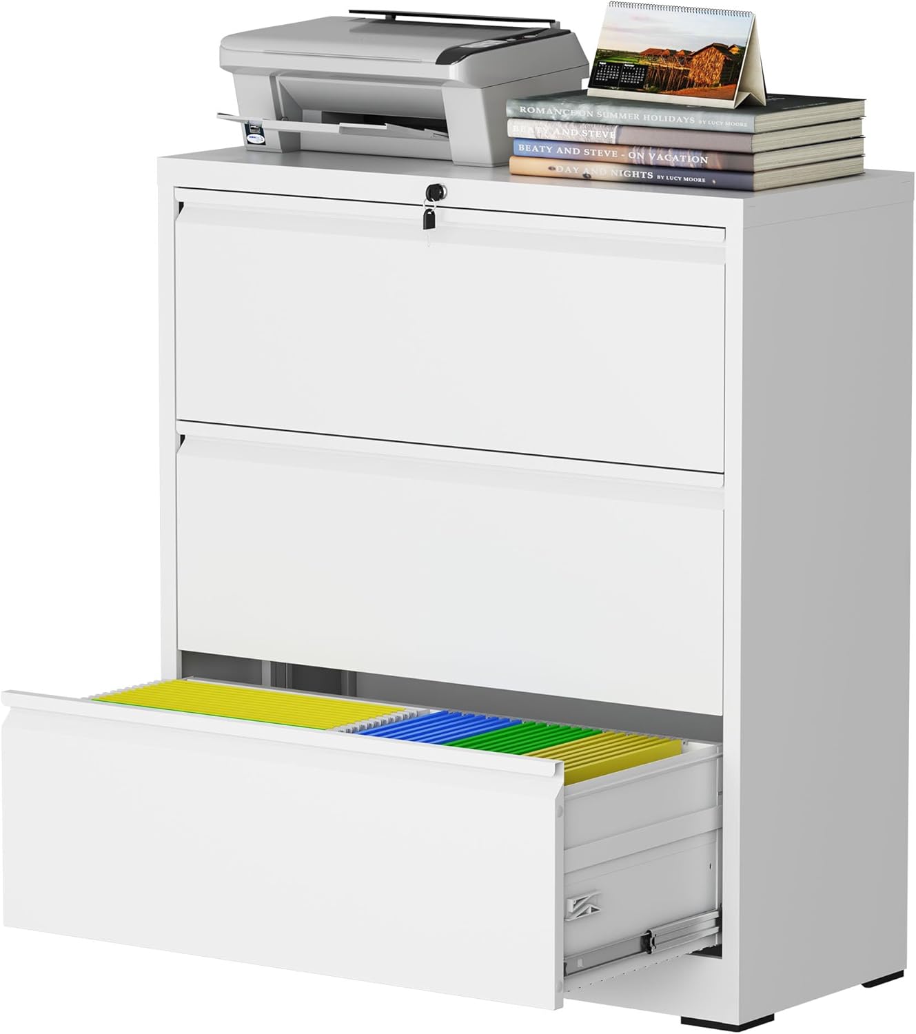 3 Drawer Lateral File Cabinet for Home Office, Lateral File Cabinets with Lock, Metal File Cabinet, Heavy Duty File Storage Cabinet for Legal/Letter/A4 Document, Assembly Required, Black