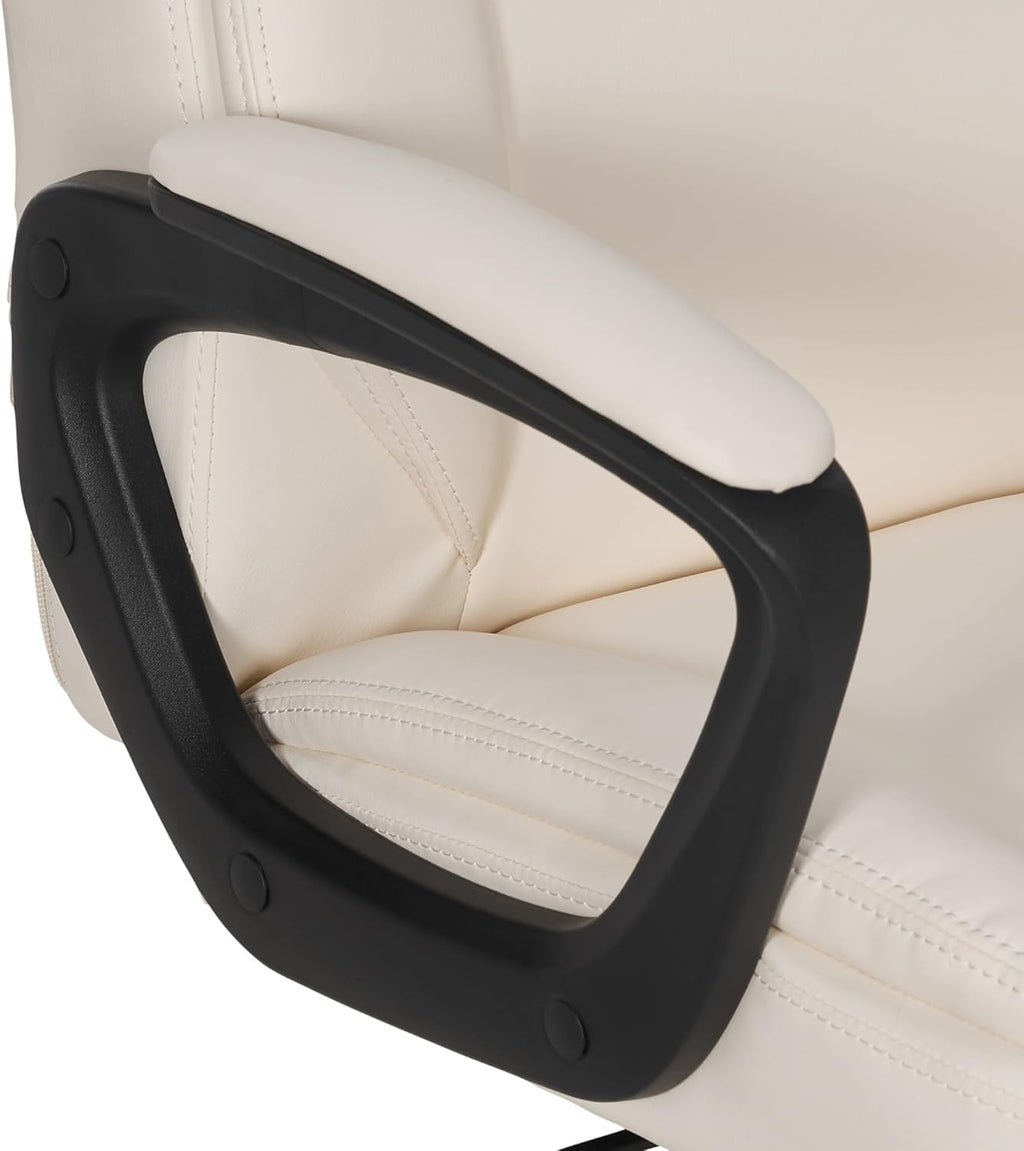 Amazon Basics Classic Puresoft PU Padded Mid-Back Height Adjustable Office Computer Desk Chair with Armrest, 26"D x 23.75"W x 42"H, Cream