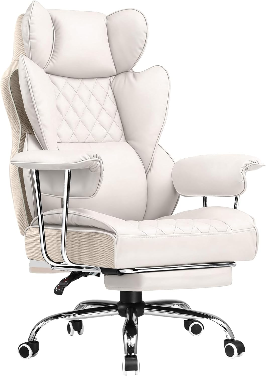 COMHOMA Big and Tall Office Chair, High Back Leather Gaming Chair with Footrest, Executive Ergonomic Office Chair with Pocket Spring Lumbar Support and with Outward Fixed Soft Armrests