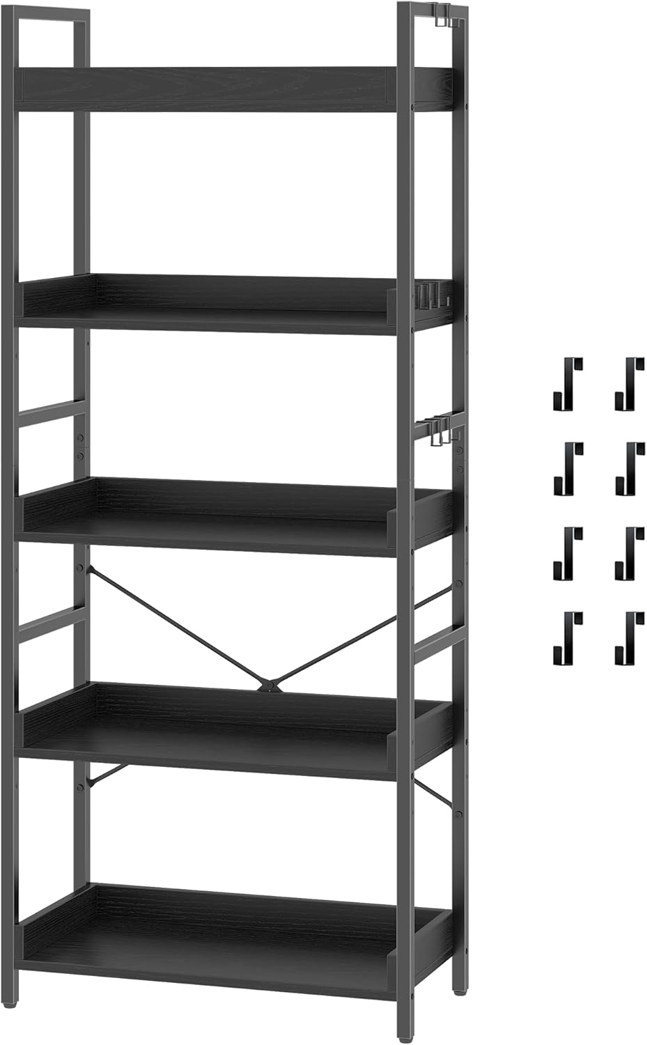 HCHQHS Adjustable 6 Tier Open Bookcase, Rustic Farmhouse Book Shelves, Industrial Wood and Black Metal Bookshelves, Mid Century Bookcase for Home Office Living Room Bedroom