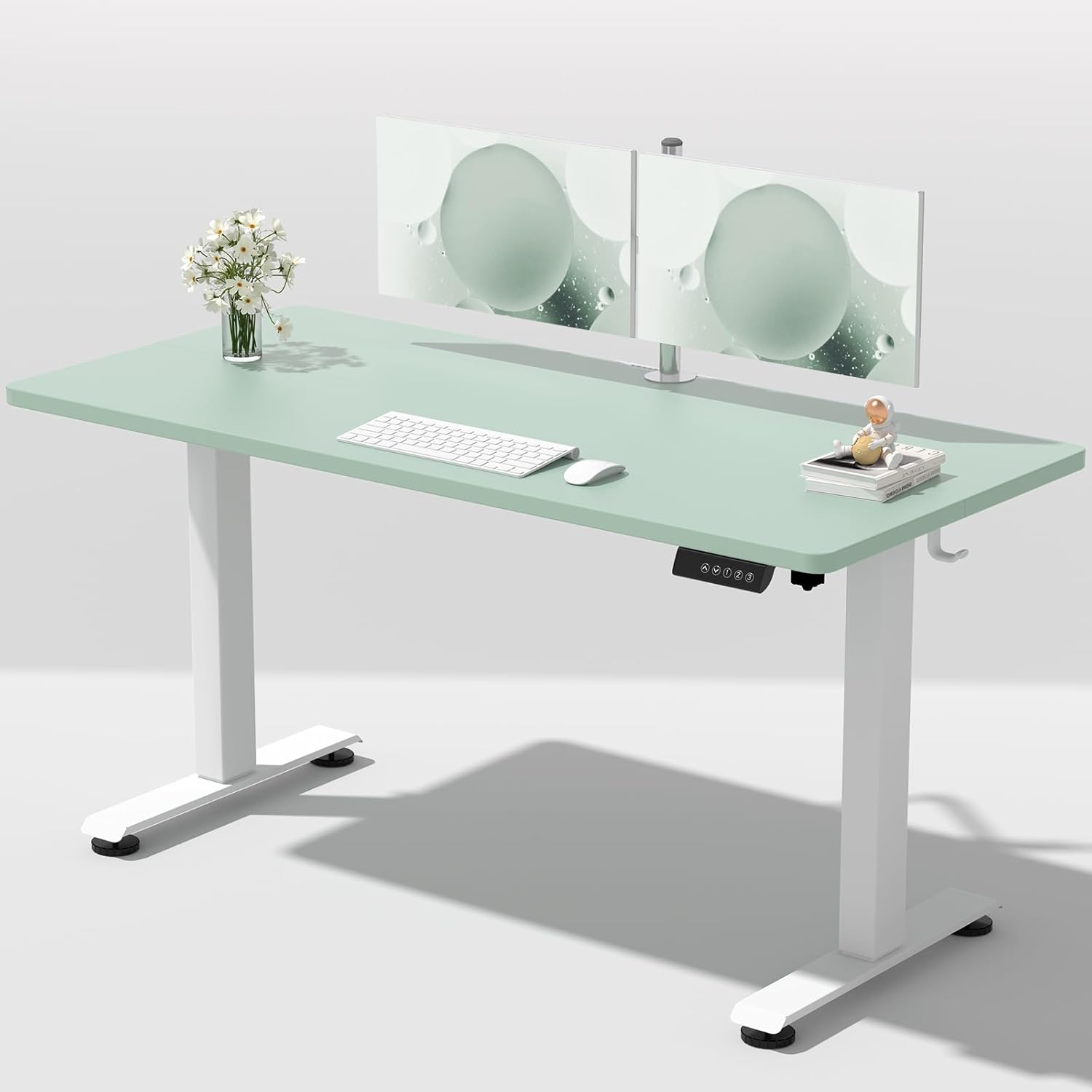 Veken 55 Inch Large Electric Standing Desk, Heights Adjustable, Sit to Stand Up, Work Home Office Computer Table for Study, Walking Pad, Writing, and Games, Wooden Desktop Desks, Brown