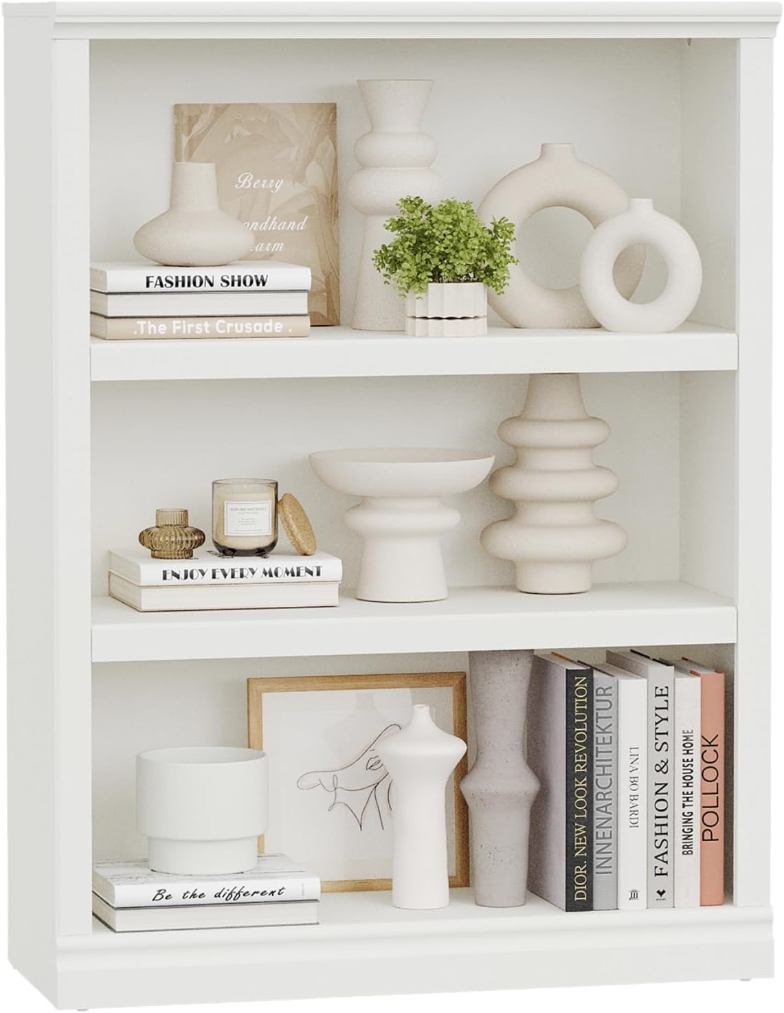 blini 5-Shelf Tall Bookcase White Wooden Bookshelves 33in Wide 5 Tier Bookcases with Adjustable Shelves Floor Standing Display Book Shelves 70 in Tall Bookcase for Home Office, Living Room, Bed Room