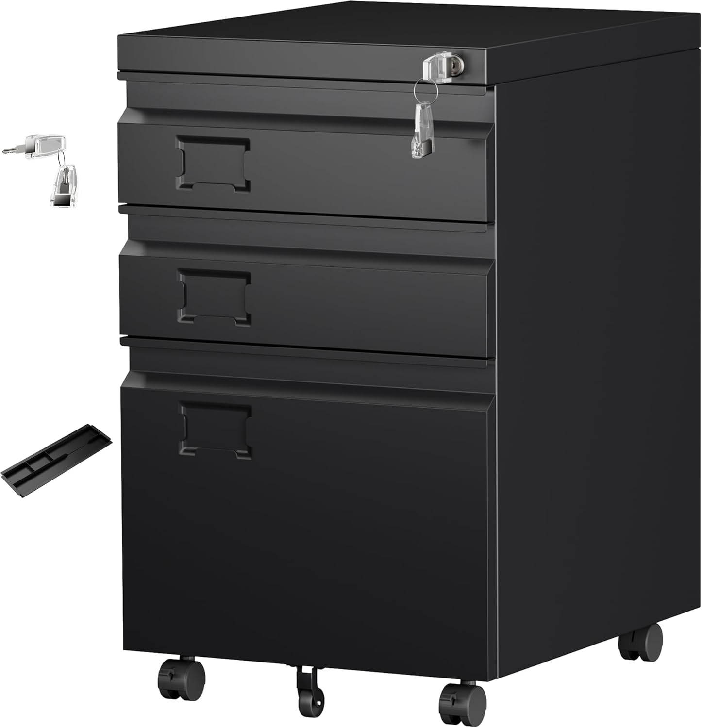Aobabo 4 Drawer File Cabinet with Wheels, Lockable Metal Filing Cabinet with Name Card for Office and Home,Assembly Required,Black