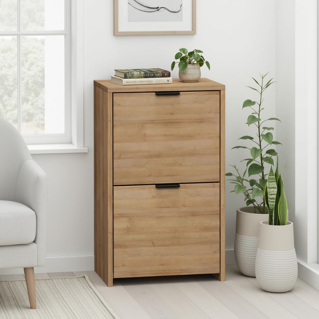 Prepac 30" Tall Vertical File Cabinet with 2 Locking Drawers, Light Oak