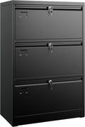 Aobabo 4 Drawer Wide Lateral File Cabinet, Metal Filing Cabinet with Lock, Suitable for Home Office School Hanging Files Letter/Legal/F4/A4 Size,Black,Required-Assembly,15.87" D x 28.94" W x 57.17" H