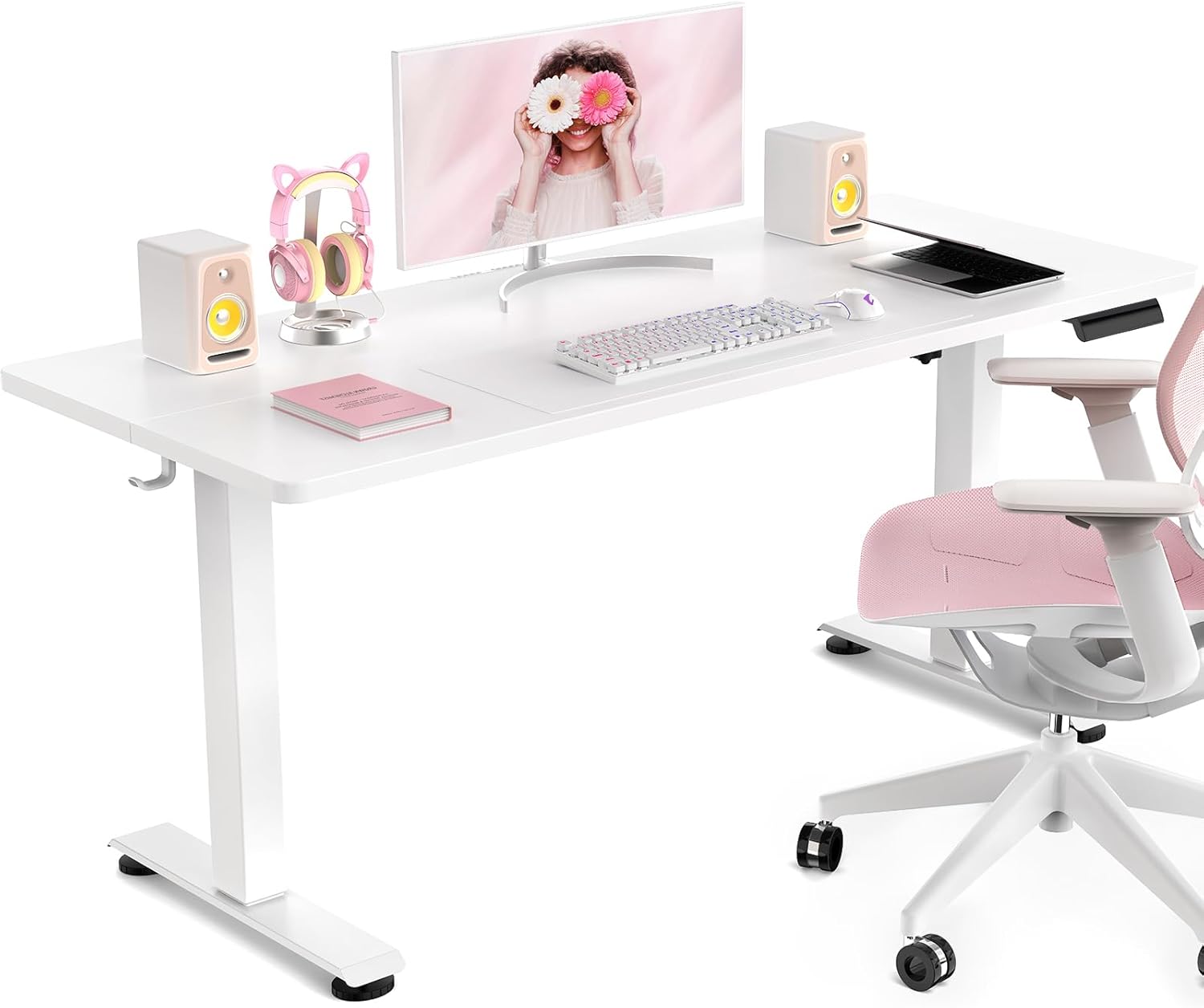 Veken 55 Inch Large Electric Standing Desk, Heights Adjustable, Sit to Stand Up, Work Home Office Computer Table for Study, Walking Pad, Writing, and Games, Wooden Desktop Desks, Brown