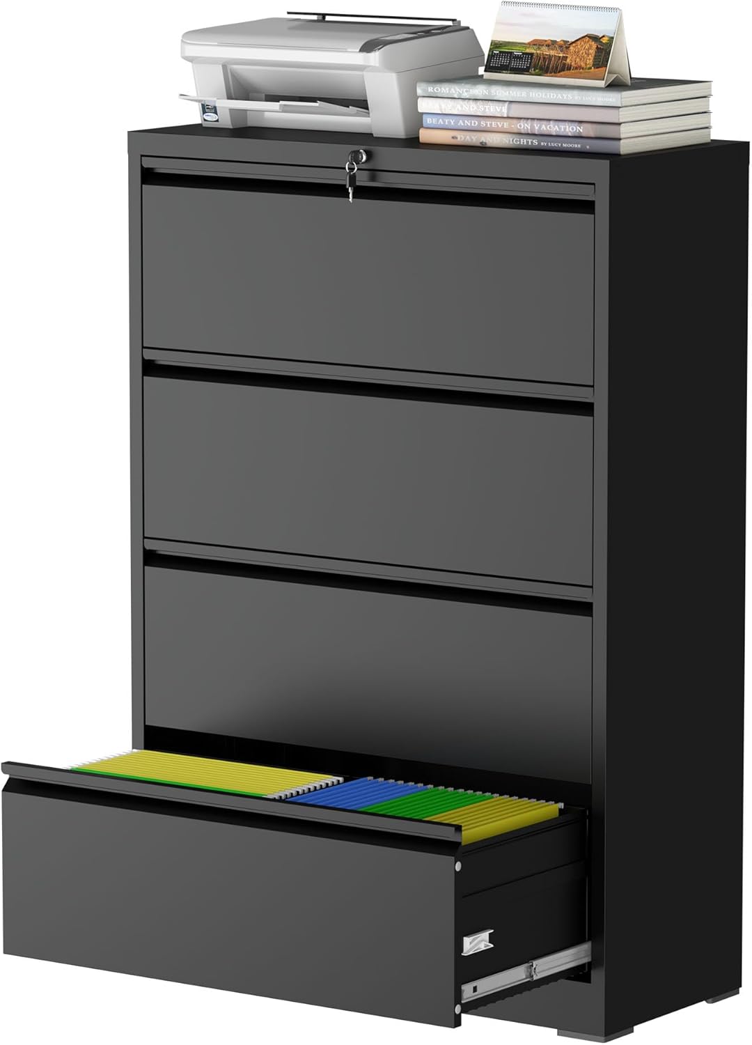 3 Drawer Lateral File Cabinet for Home Office, Lateral File Cabinets with Lock, Metal File Cabinet, Heavy Duty File Storage Cabinet for Legal/Letter/A4 Document, Assembly Required, Black