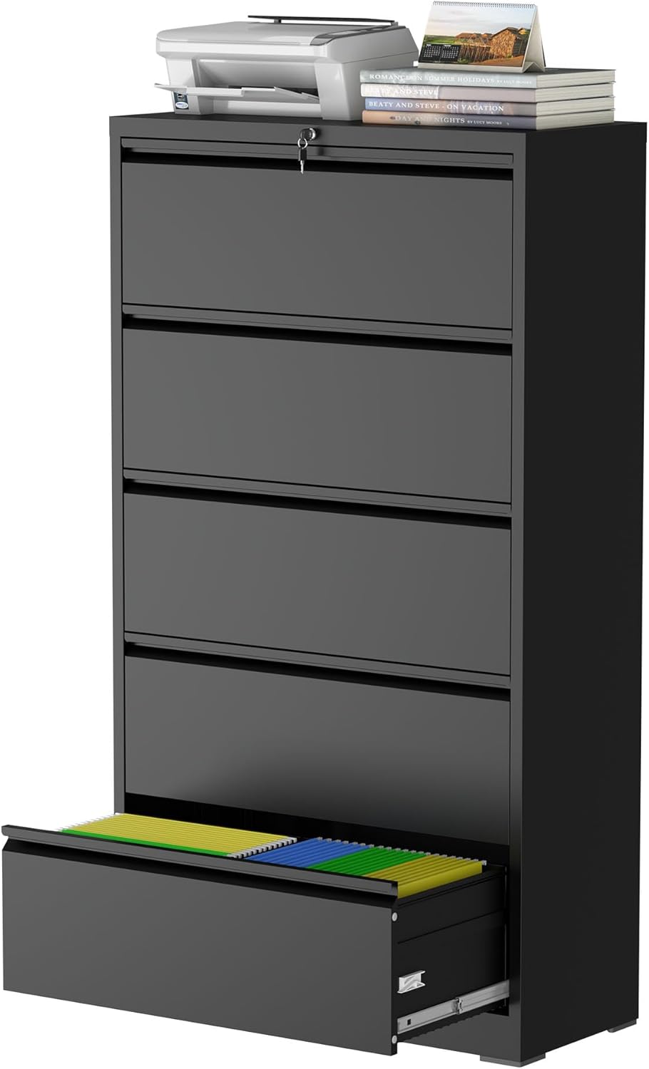 3 Drawer Lateral File Cabinet for Home Office, Lateral File Cabinets with Lock, Metal File Cabinet, Heavy Duty File Storage Cabinet for Legal/Letter/A4 Document, Assembly Required, Black