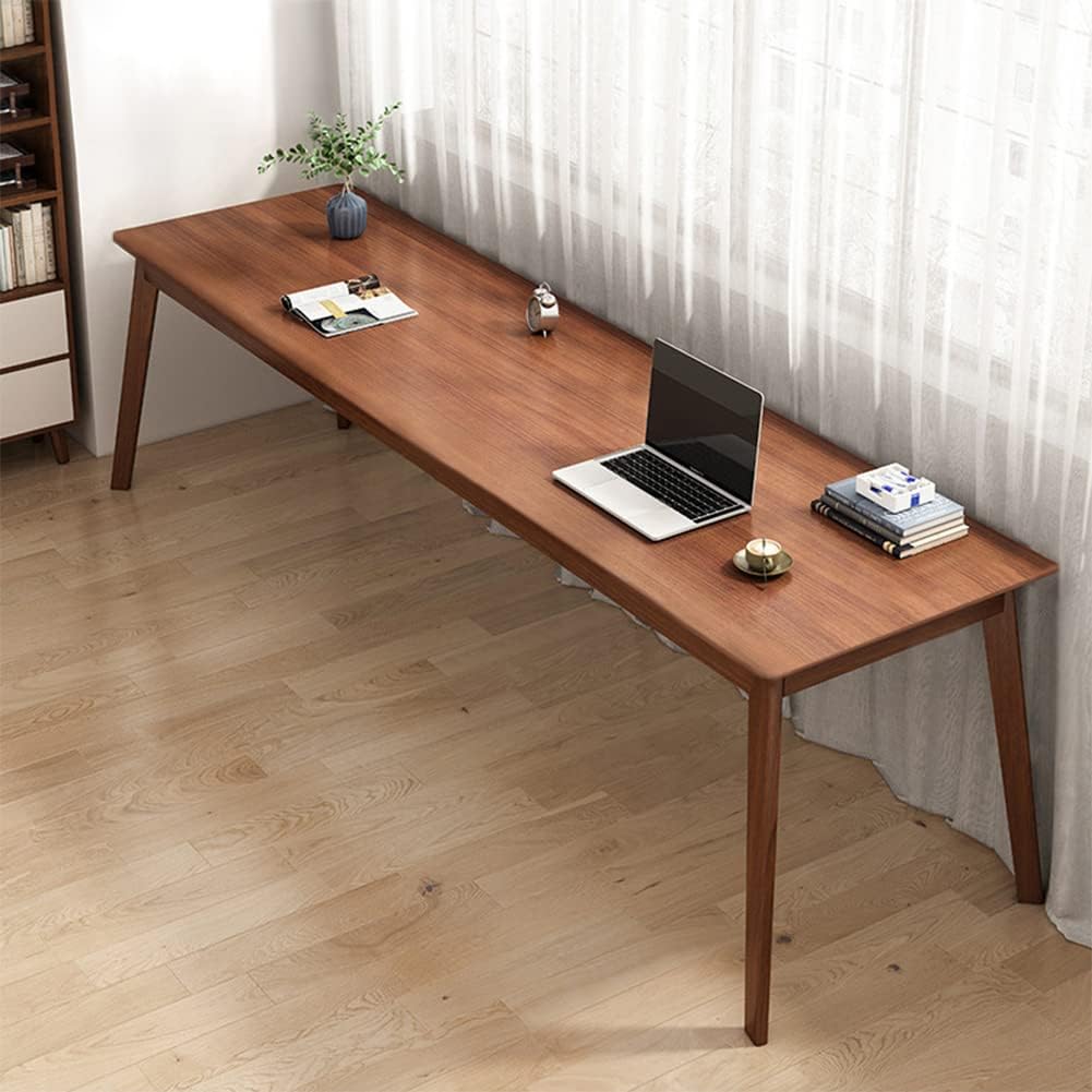 Mid-Century Long Desk Table - 63" Simple Modern Extra Long 2-Person Wood Computer Workstation for Home Office Work in Walnut, 63" W x 20" D