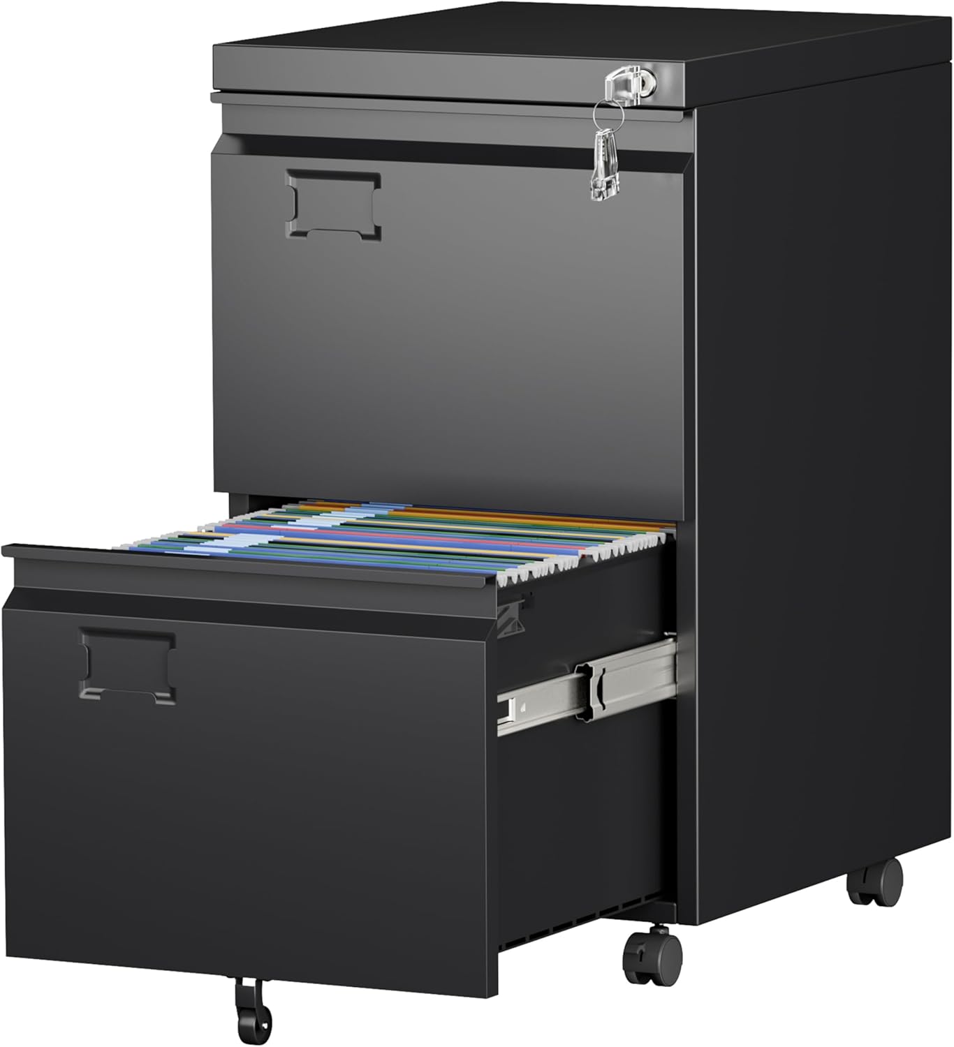 Aobabo 4 Drawer File Cabinet with Wheels, Lockable Metal Filing Cabinet with Name Card for Office and Home,Assembly Required,Black