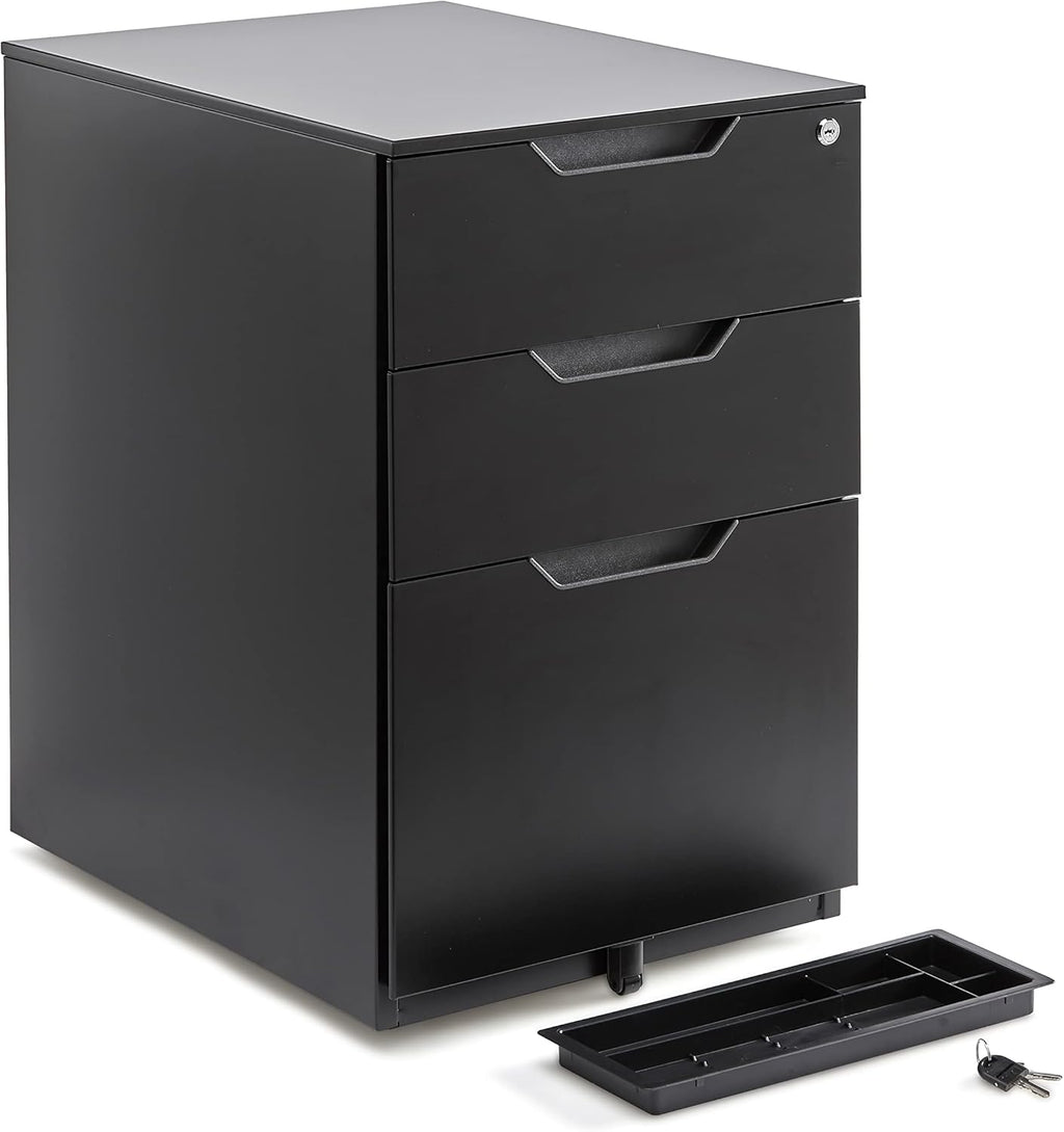 Amazon Basics Mobile File Cabinet, Black, 20.71" D x 15.51" W x 24.29" H | With Lock, 3 Drawer