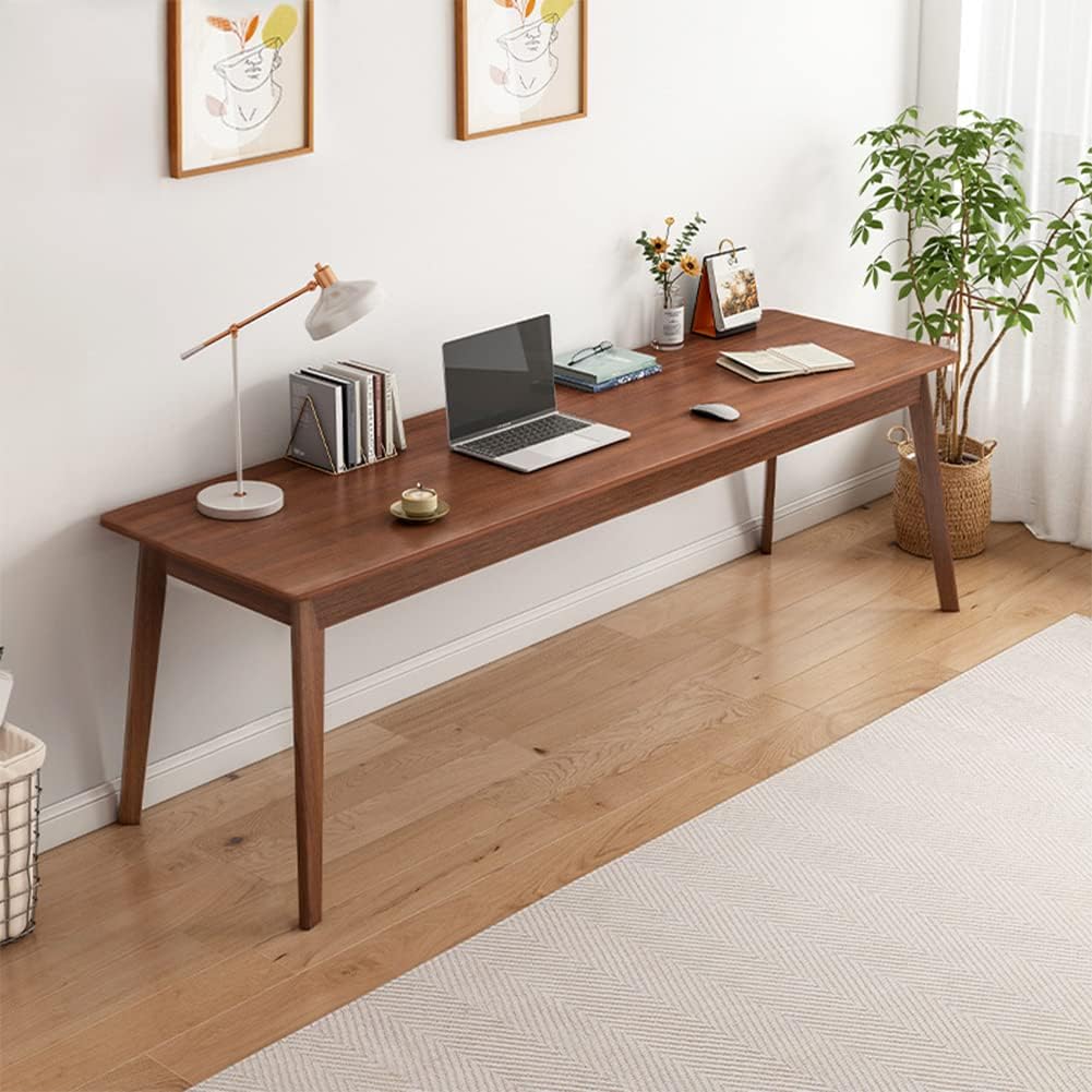 Mid-Century Long Desk Table - 63" Simple Modern Extra Long 2-Person Wood Computer Workstation for Home Office Work in Walnut, 63" W x 20" D