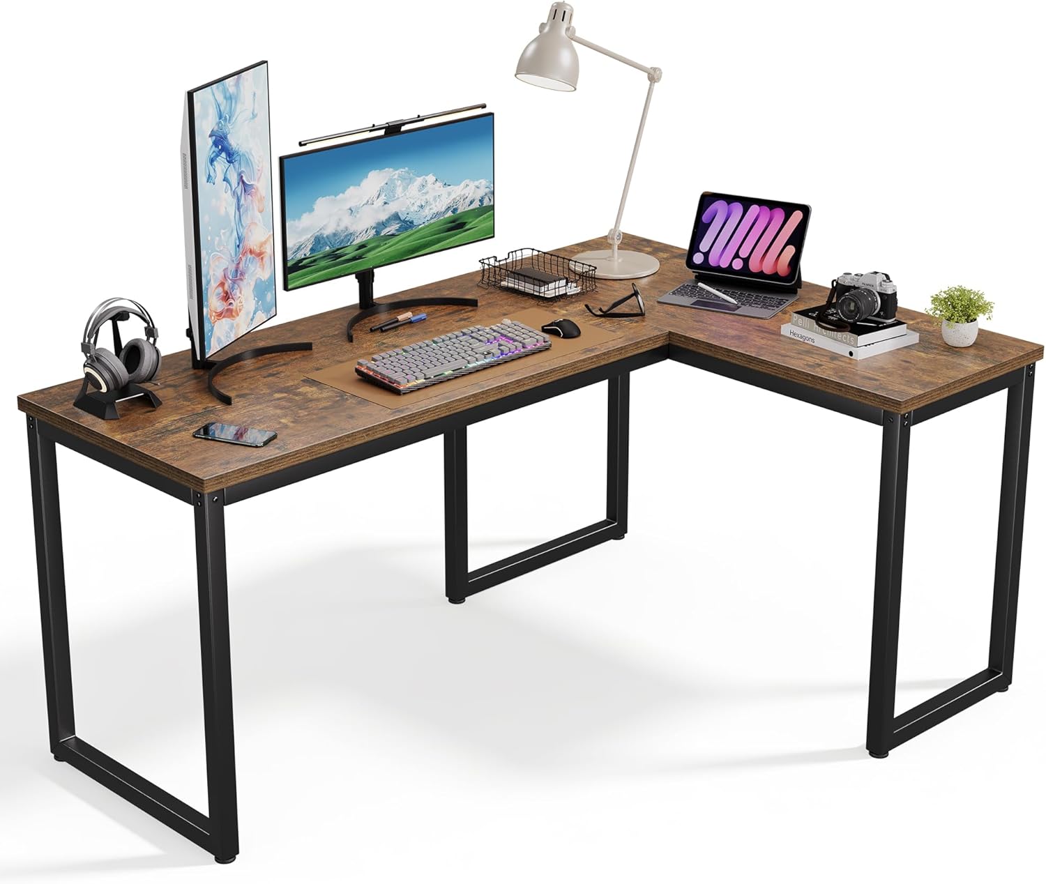 63 x 23.6 Inch Computer Desk with Power Outlets, 1.2 Inch Extra-Thick Desktop, Deeper Office Desk with Robust Metal Tubes, Gaming Writing Work Desk for Home Office, Rustic Brown and Black