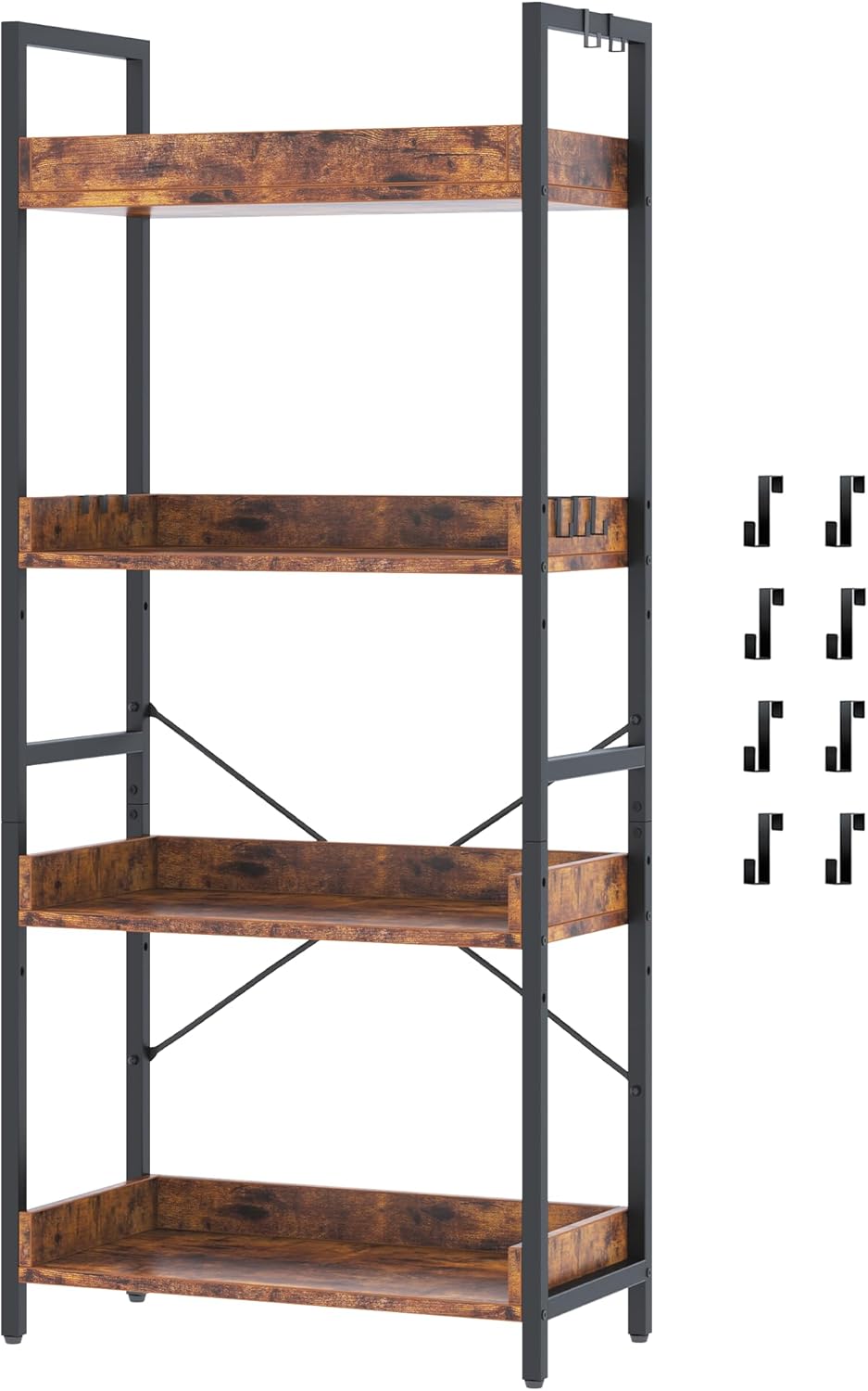 HCHQHS Adjustable 6 Tier Open Bookcase, Rustic Farmhouse Book Shelves, Industrial Wood and Black Metal Bookshelves, Mid Century Bookcase for Home Office Living Room Bedroom