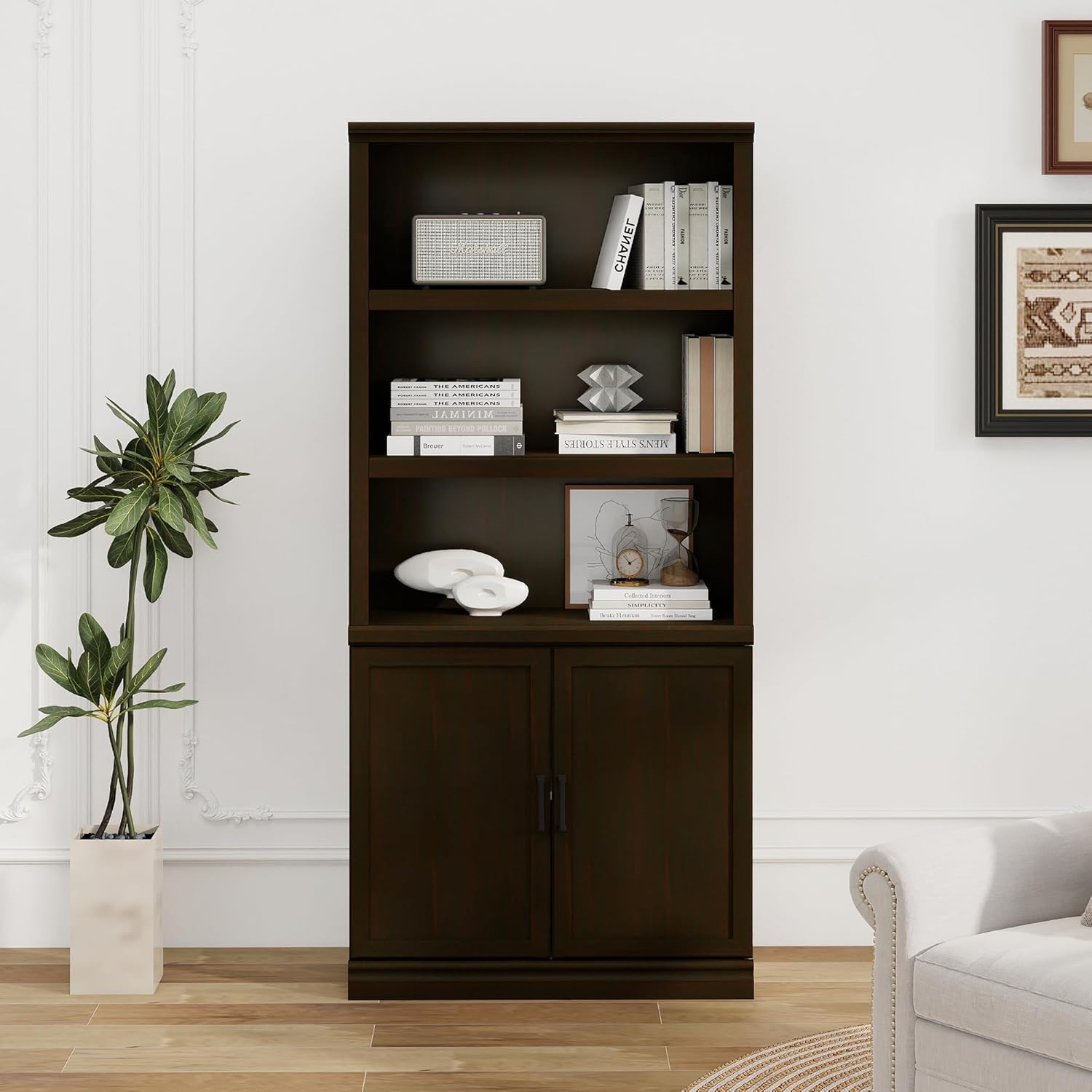 blini 5-Shelf Tall Bookcase White Wooden Bookshelves 33in Wide 5 Tier Bookcases with Adjustable Shelves Floor Standing Display Book Shelves 70 in Tall Bookcase for Home Office, Living Room, Bed Room