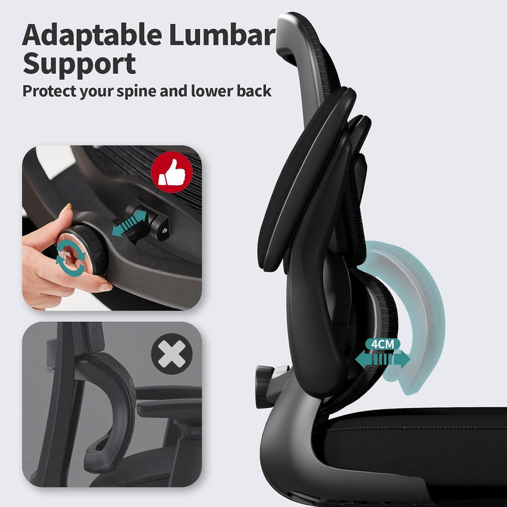 TRALT Office Chair - Ergonomic Desk Chair with Adjustable Lumbar Support, Mesh Computer Chair, Executive Chairs for Home Office Comfortable Lumbar Support (Black)