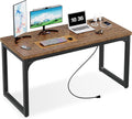 63 x 23.6 Inch Computer Desk with Power Outlets, 1.2 Inch Extra-Thick Desktop, Deeper Office Desk with Robust Metal Tubes, Gaming Writing Work Desk for Home Office, Rustic Brown and Black