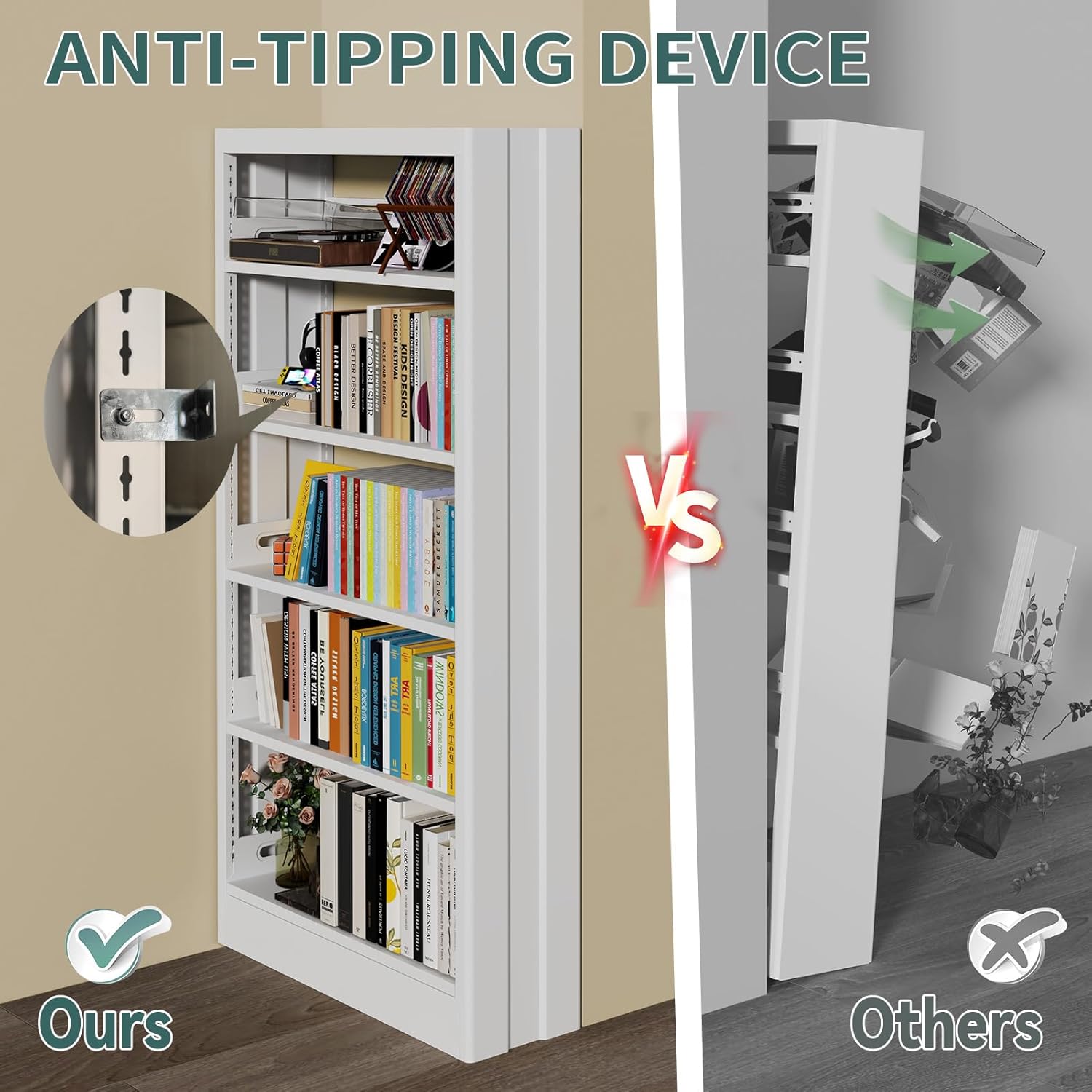 71" Metal Book Shelf,5 Tier Bookshelf with Adjustable Shelves,White Bookshleves and Bookcases,Heavy Duty Library Book Case,Modern Open Bookshelf for Living Room,Bedroom,Office (White)