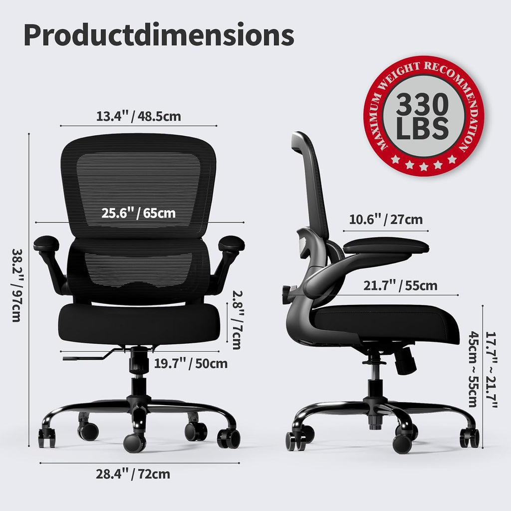 TRALT Office Chair - Ergonomic Desk Chair with Adjustable Lumbar Support, Mesh Computer Chair, Executive Chairs for Home Office Comfortable Lumbar Support (Black)