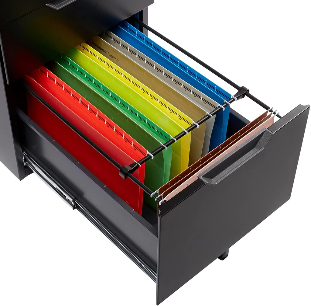 Amazon Basics Mobile File Cabinet, Black, 20.71" D x 15.51" W x 24.29" H | With Lock, 3 Drawer