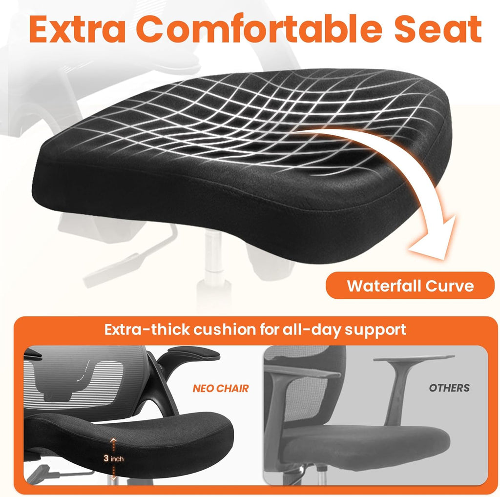 NEO Chair Office Desk Chair Computer High Back Mesh Gaming Seat with Ergonomic Adjustable Comfy Flip-up Armrests Lumbar Support Height for Home (Black)