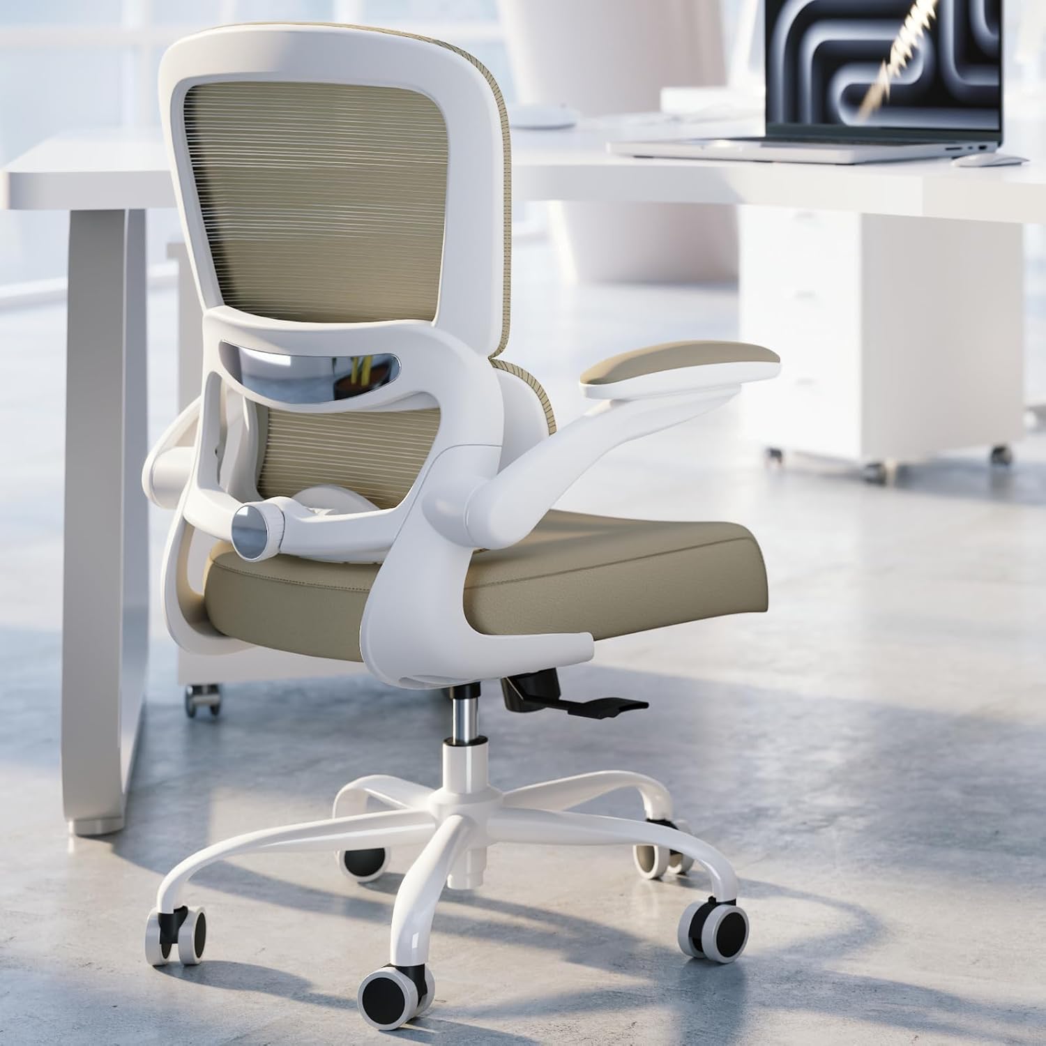 TRALT Office Chair - Ergonomic Desk Chair with Adjustable Lumbar Support, Mesh Computer Chair, Executive Chairs for Home Office Comfortable Lumbar Support (White)
