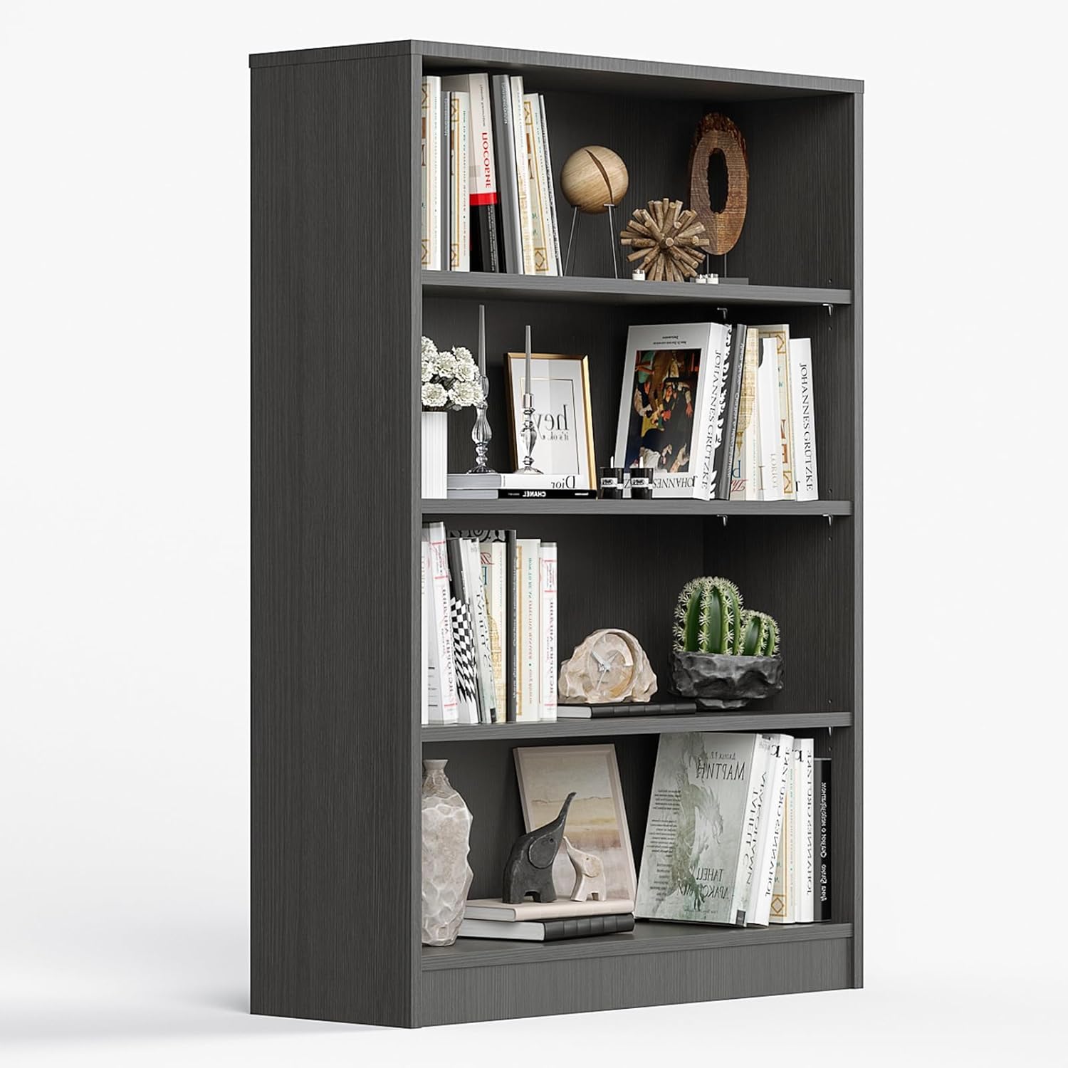 Bookcase Adjustable Storage Shelves,5-Tier Modern Wood Bookcase for Bedroom,60-Inch Bookshelf, Office, Living Room & Library(Black)