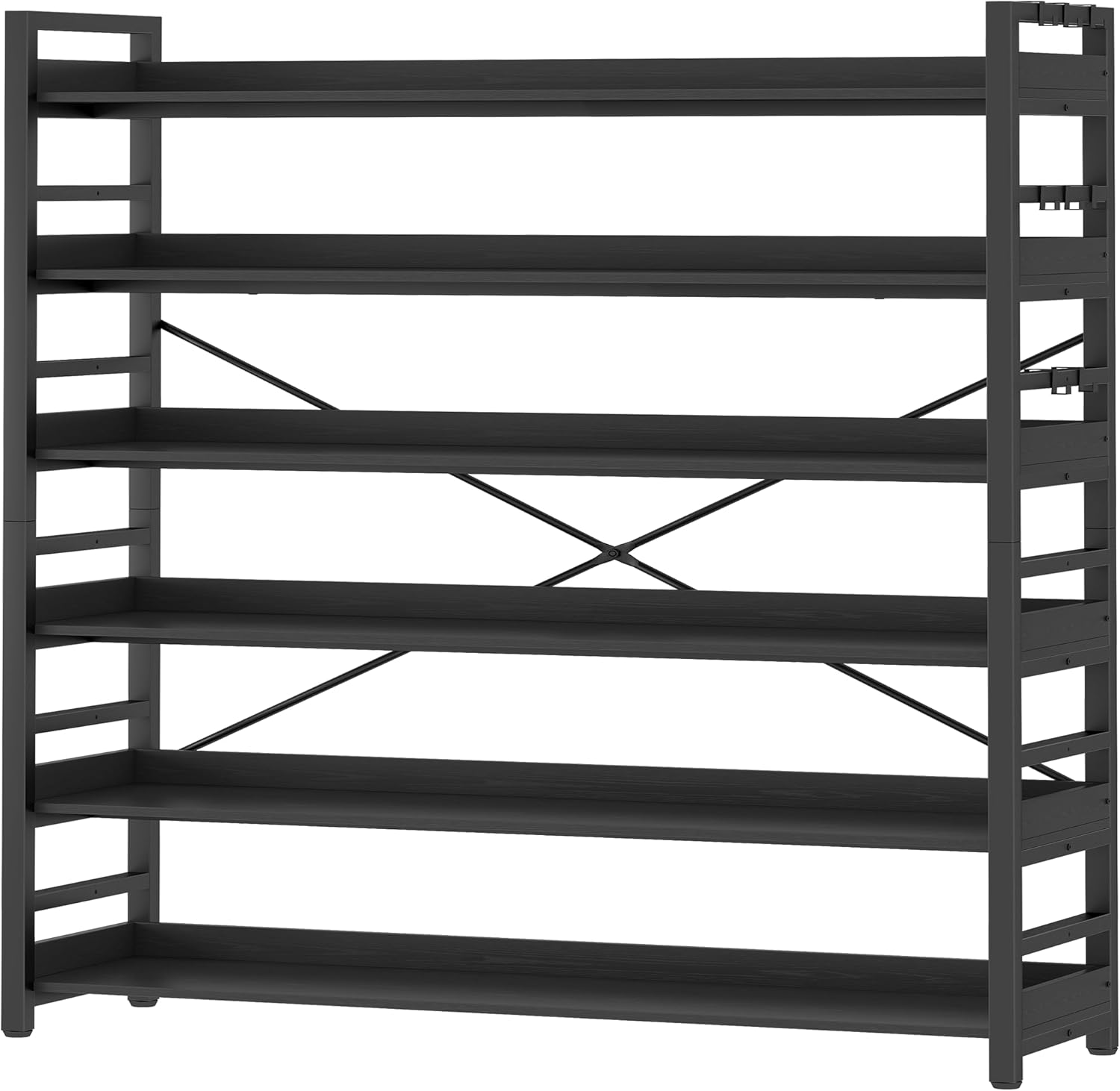 HCHQHS Adjustable 6 Tier Open Bookcase, Rustic Farmhouse Book Shelves, Industrial Wood and Black Metal Bookshelves, Mid Century Bookcase for Home Office Living Room Bedroom