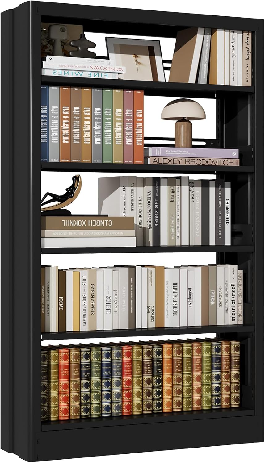 71" Metal Book Shelf,5 Tier Bookshelf with Adjustable Shelves,White Bookshleves and Bookcases,Heavy Duty Library Book Case,Modern Open Bookshelf for Living Room,Bedroom,Office (White)