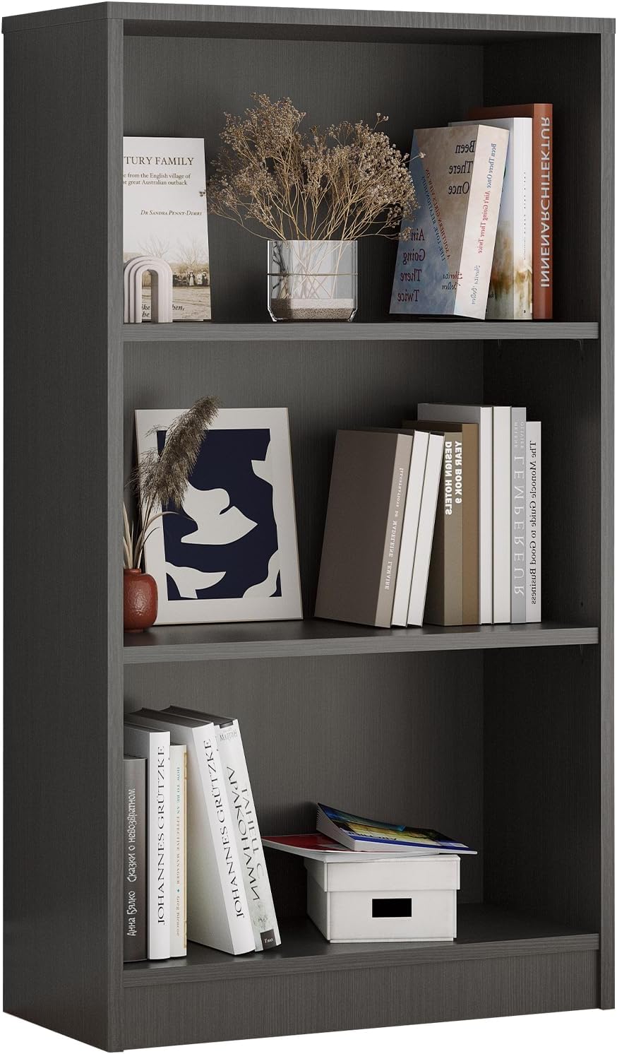 Bookcase Adjustable Storage Shelves,5-Tier Modern Wood Bookcase for Bedroom,60-Inch Bookshelf, Office, Living Room & Library(Black)