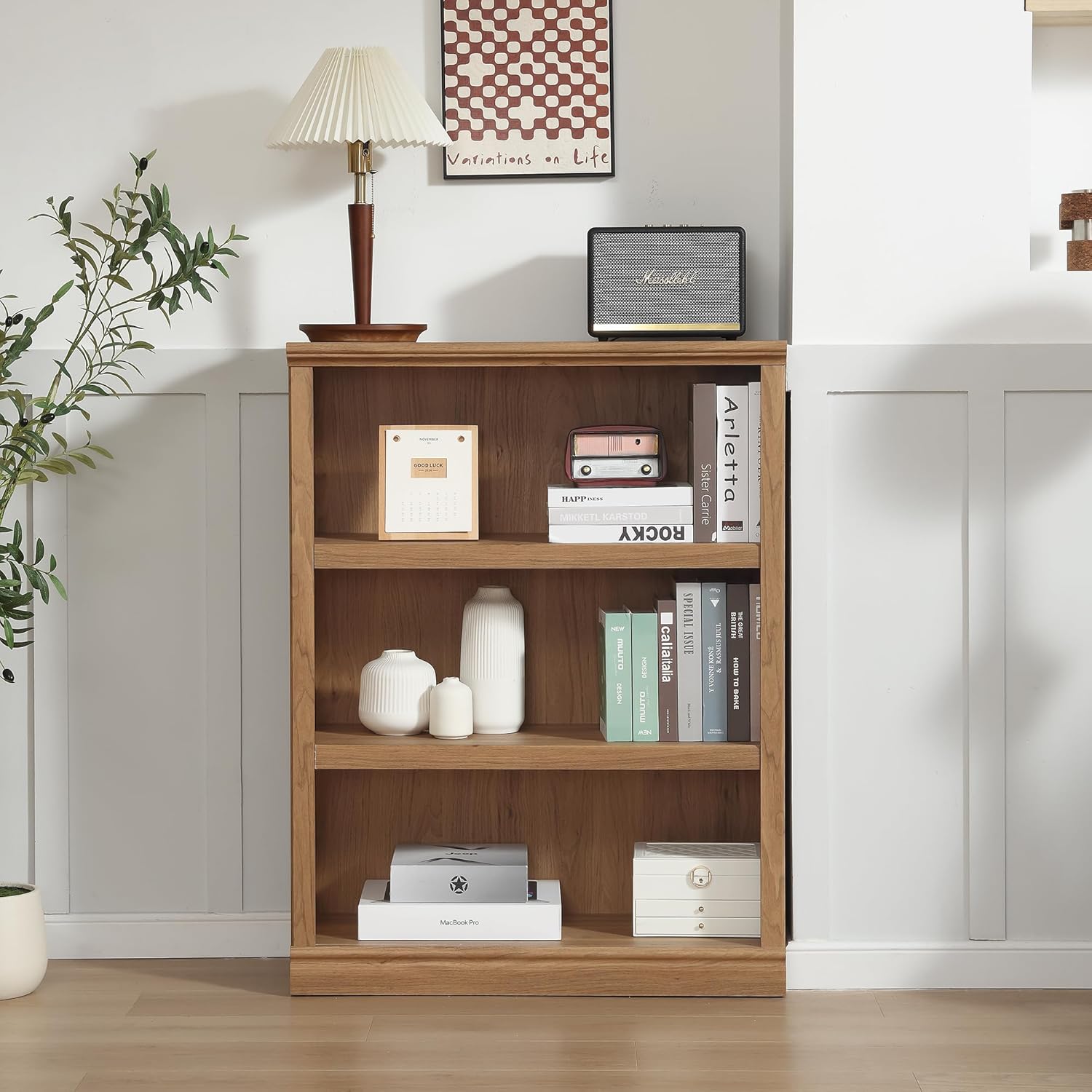 blini 5-Shelf Tall Bookcase White Wooden Bookshelves 33in Wide 5 Tier Bookcases with Adjustable Shelves Floor Standing Display Book Shelves 70 in Tall Bookcase for Home Office, Living Room, Bed Room