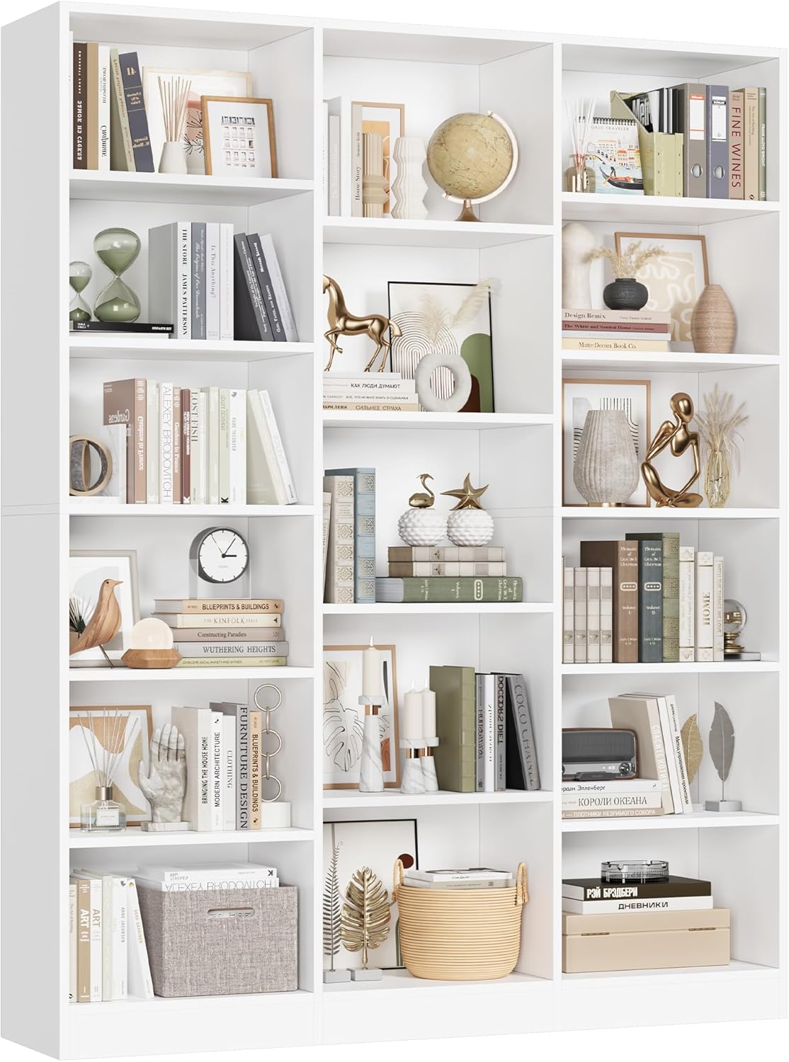 FACBOTALL Triple Wide Bookshelf, 6 Tier Large Bookshelf, Bookcase with 17 Open Display Shelves, 74'' Tall Bookcases and Bookshelves for Living Room, Home Office, Library, Black