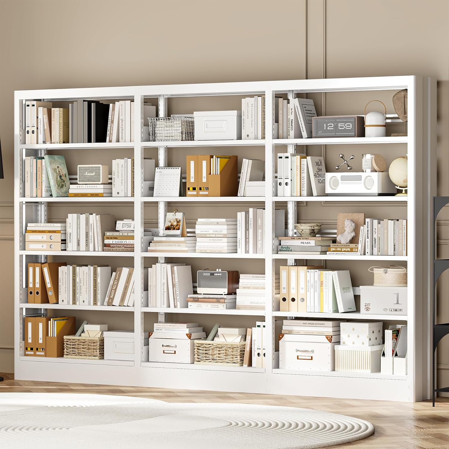 71" Metal Book Shelf,5 Tier Bookshelf with Adjustable Shelves,White Bookshleves and Bookcases,Heavy Duty Library Book Case,Modern Open Bookshelf for Living Room,Bedroom,Office (White)