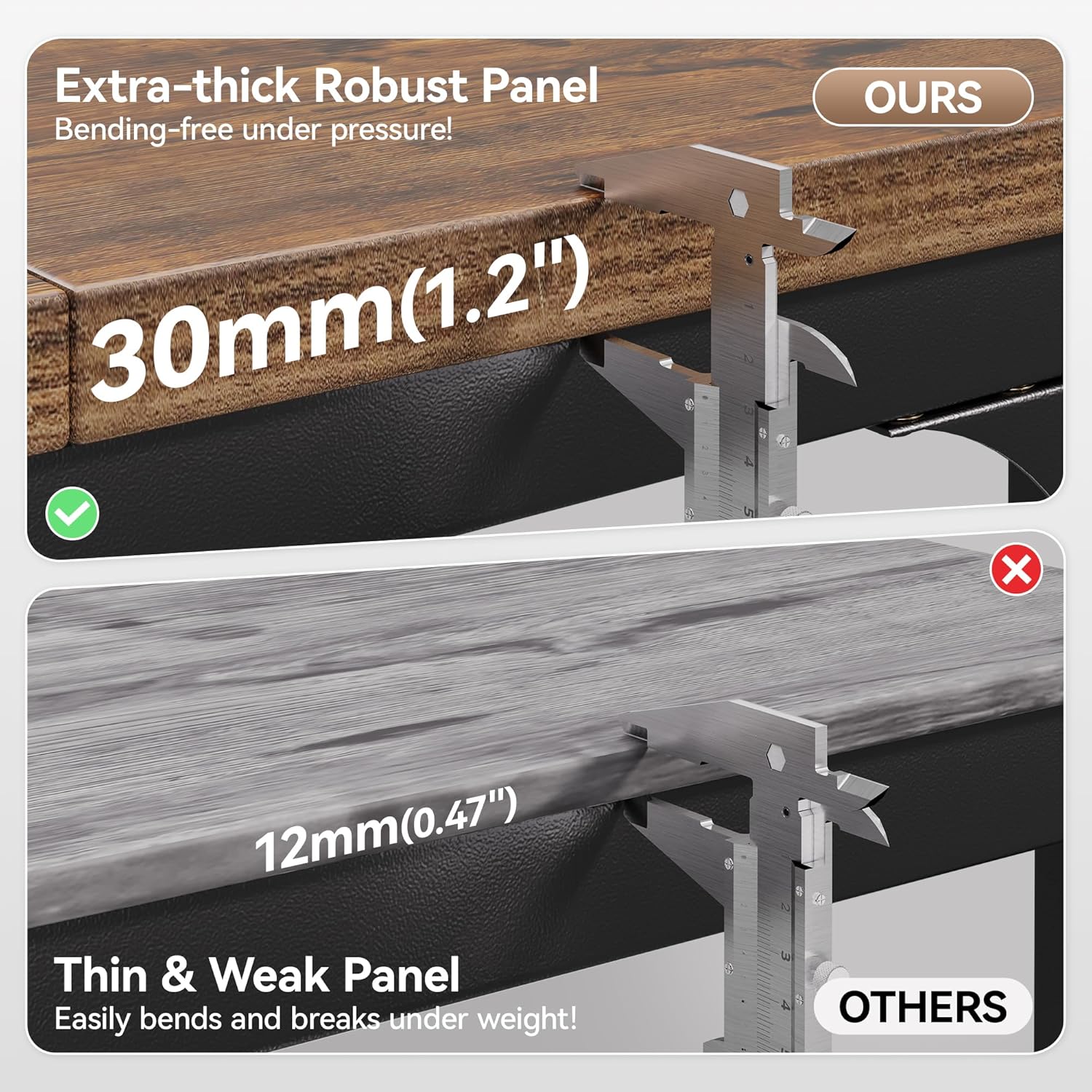 63 x 23.6 Inch Computer Desk with Power Outlets, 1.2 Inch Extra-Thick Desktop, Deeper Office Desk with Robust Metal Tubes, Gaming Writing Work Desk for Home Office, Rustic Brown and Black