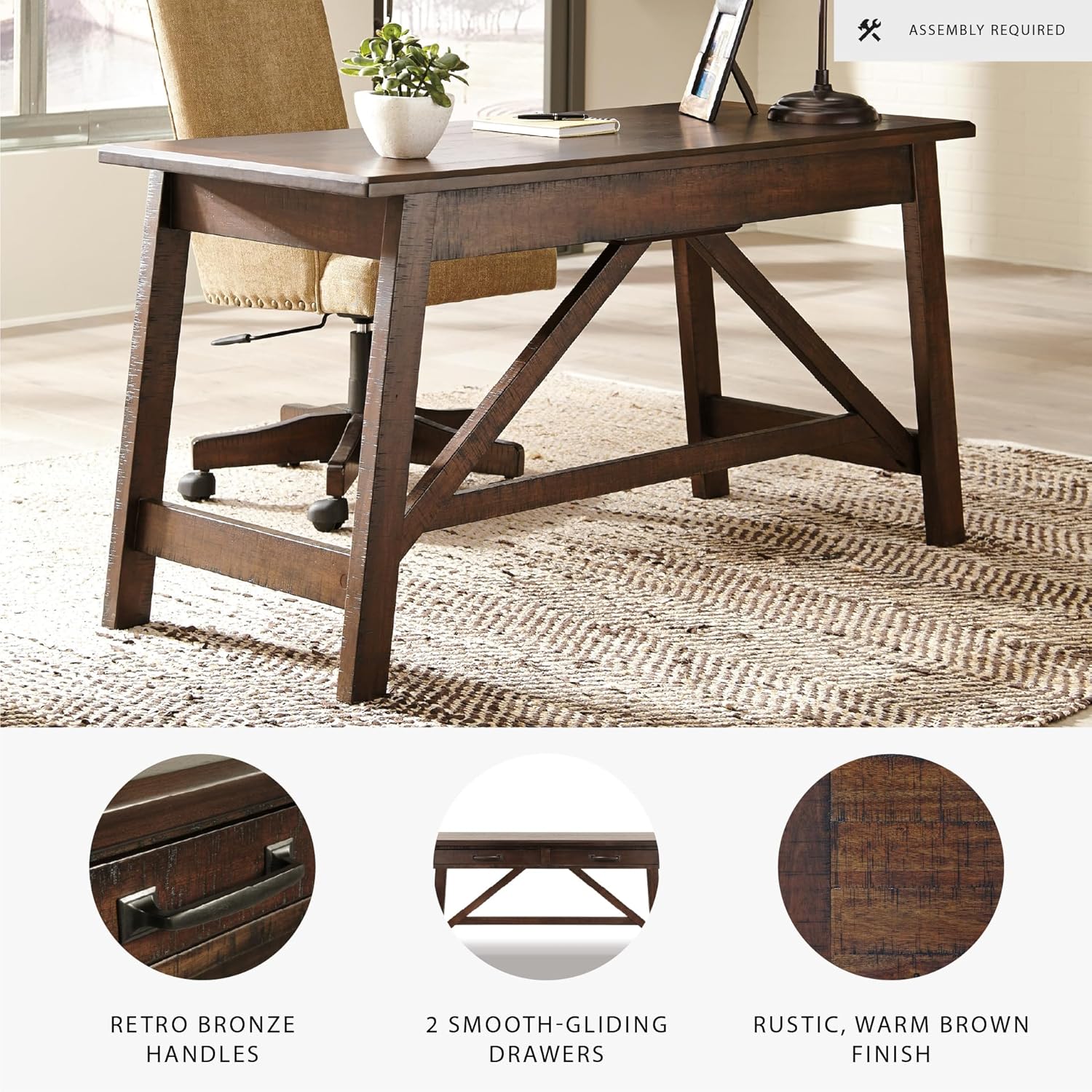 Signature Design by Ashley Baldridge Rustic Home Office Desk, Distressed Brown
