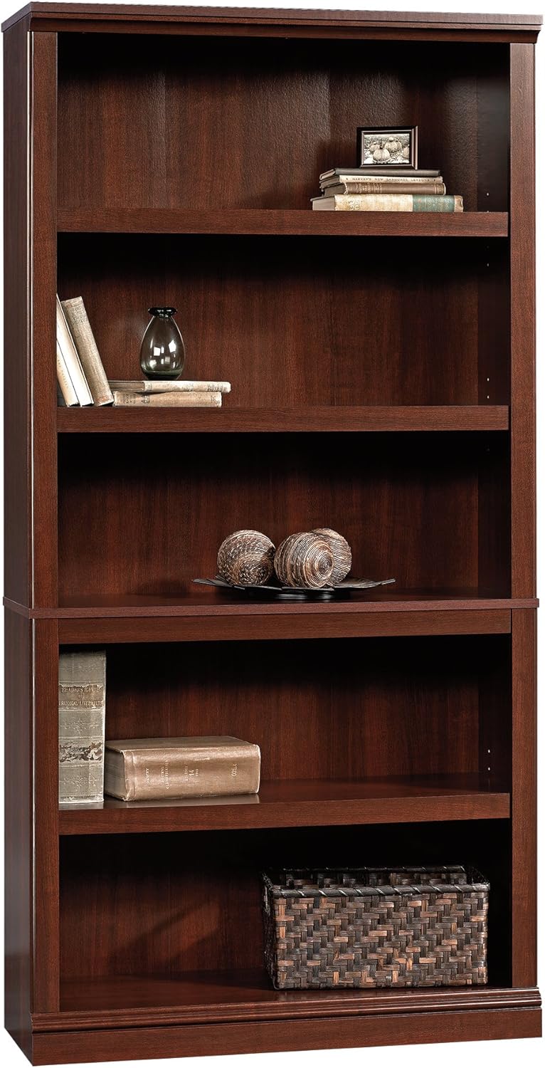 Sauder 5 Tier Book Shelf Wooden Bookcase Multipurpose Bookshelf for Home Office, Living Room, in Chalked Chestnut