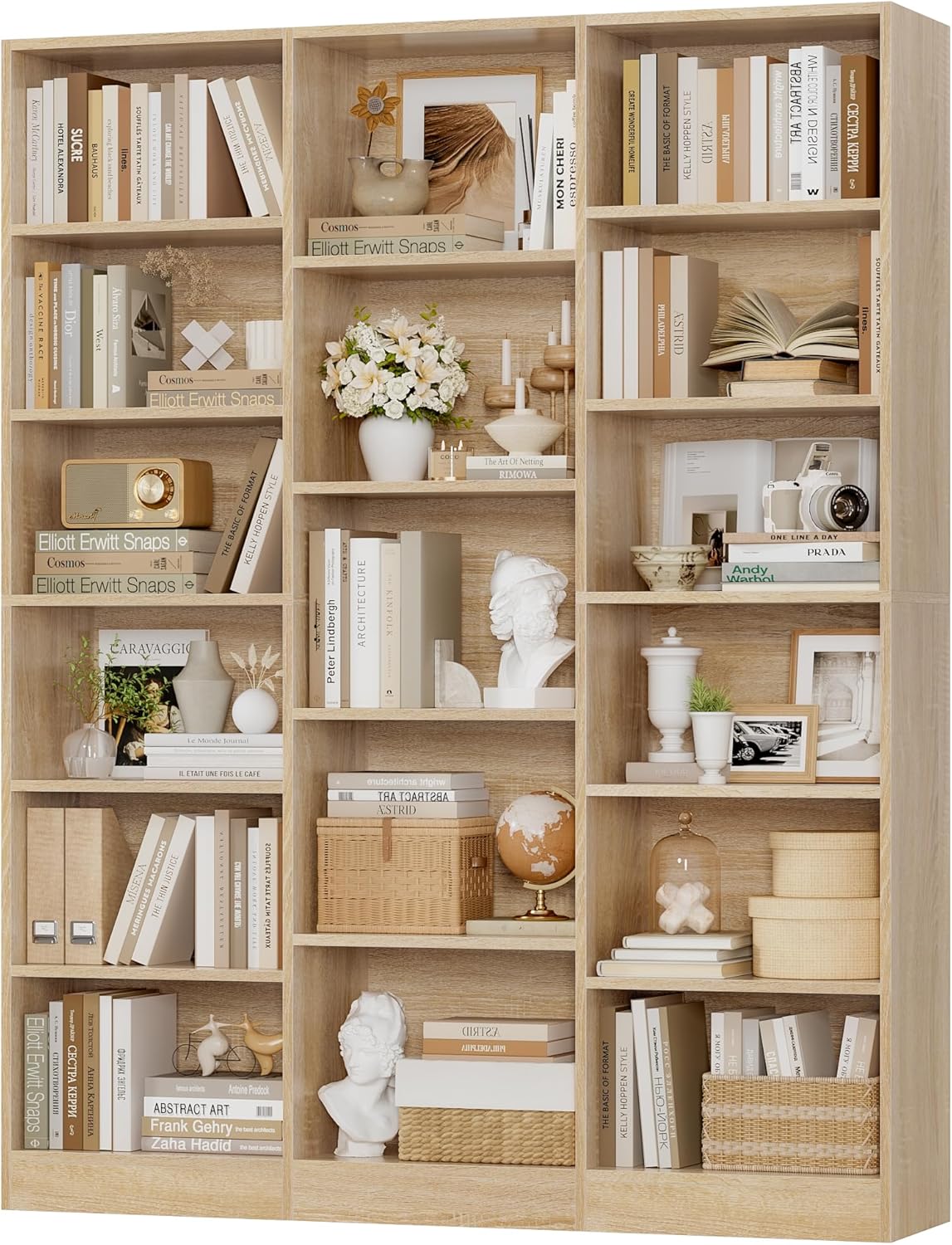 FACBOTALL Triple Wide Bookshelf, 6 Tier Large Bookshelf, Bookcase with 17 Open Display Shelves, 74'' Tall Bookcases and Bookshelves for Living Room, Home Office, Library, Black