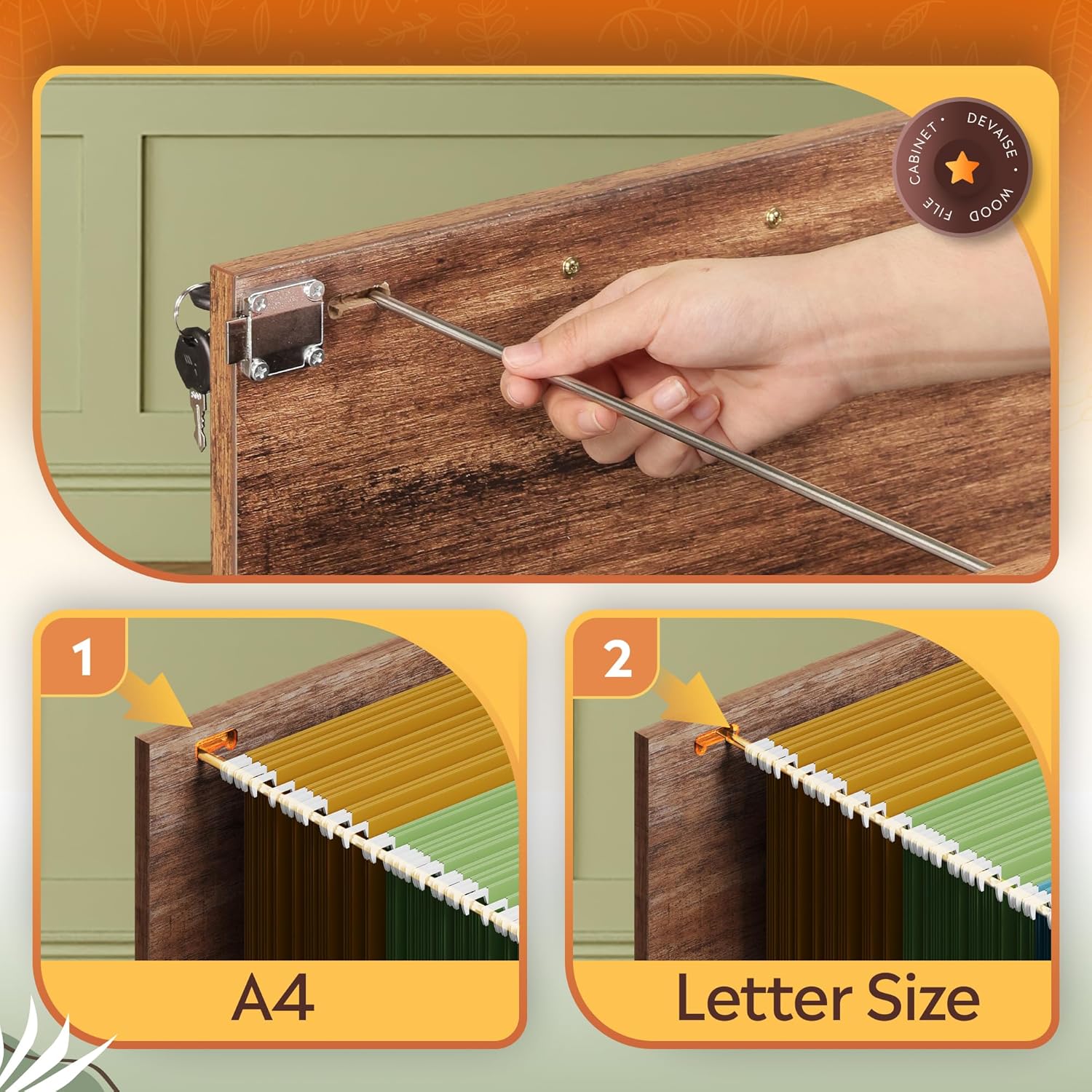 DEVAISE 3-Drawer File Cabinet with Hanging Files, Mobile Rolling Storage Cabinet for Home Office, Printer Stand, Farmhouse Style, Oak