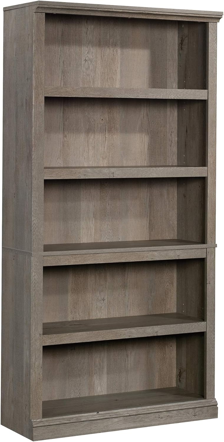 Sauder 5 Tier Book Shelf Wooden Bookcase Multipurpose Bookshelf for Home Office, Living Room, in Chalked Chestnut