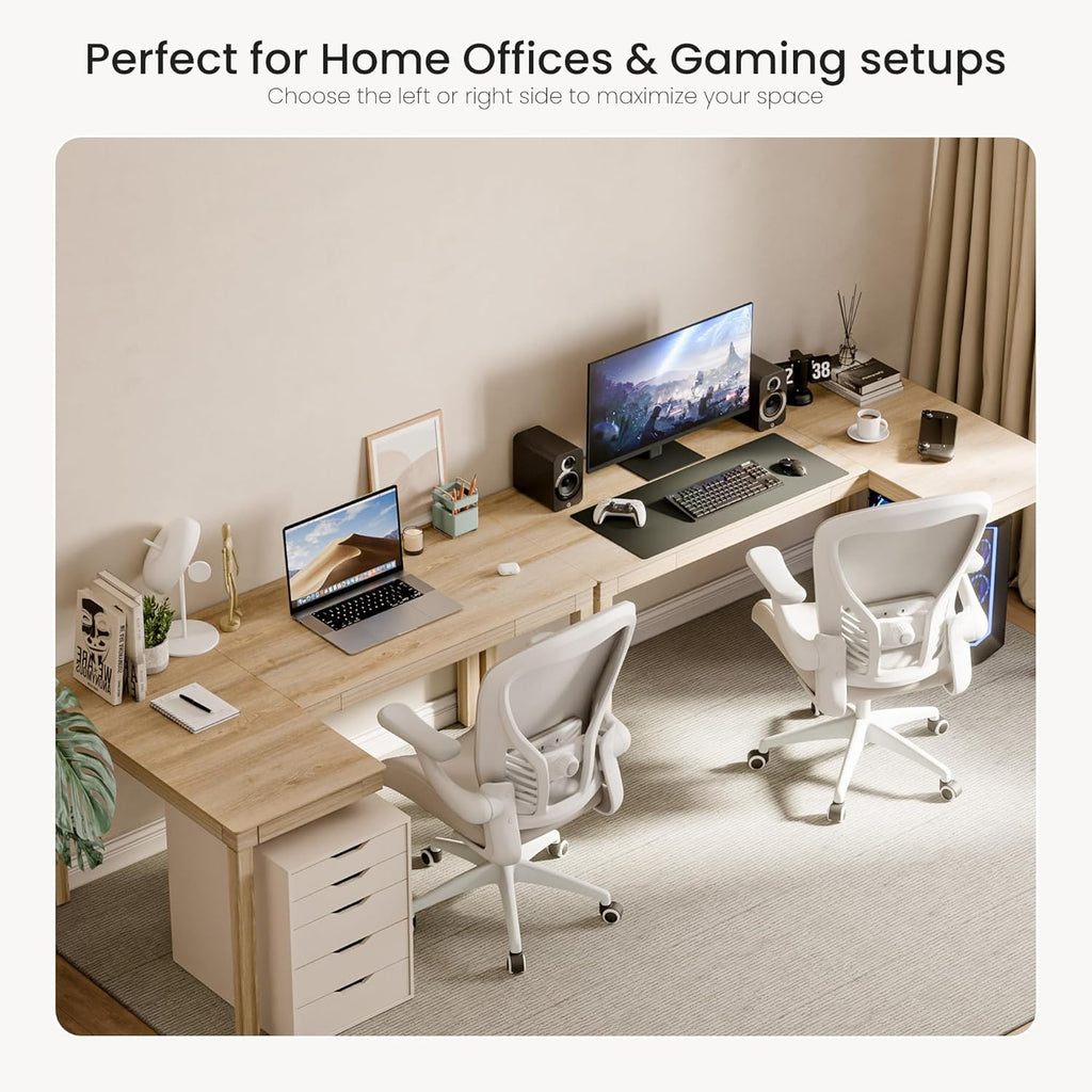 EUREKA ERGONOMIC 63 Inch L Shaped Desk with Drawers, Large Executive Computer Corner Table Dual Monitor, Wood Furniture Work Desk for Home Office Study Craft Writing, Oak, Left Side