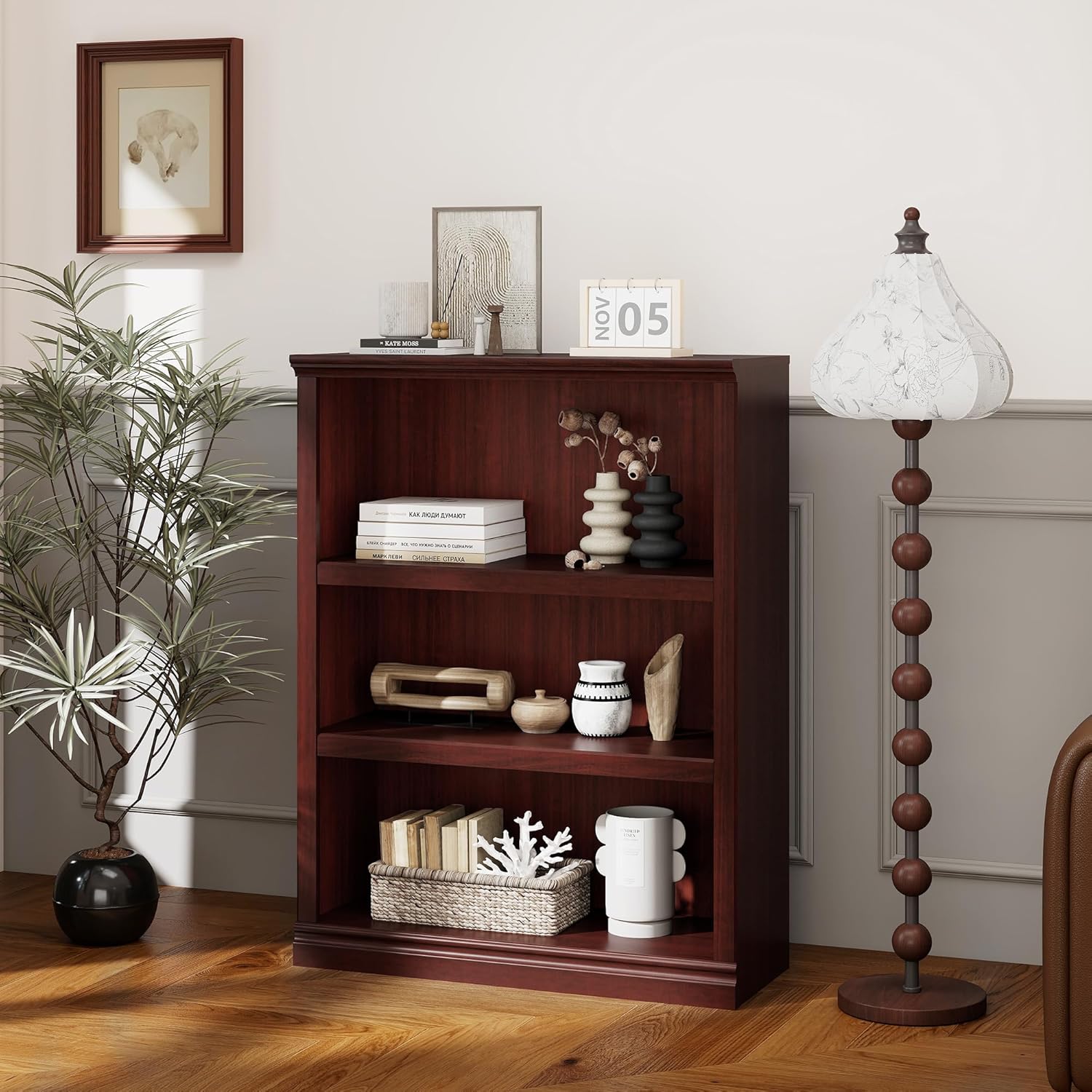 blini 5-Shelf Tall Bookcase White Wooden Bookshelves 33in Wide 5 Tier Bookcases with Adjustable Shelves Floor Standing Display Book Shelves 70 in Tall Bookcase for Home Office, Living Room, Bed Room