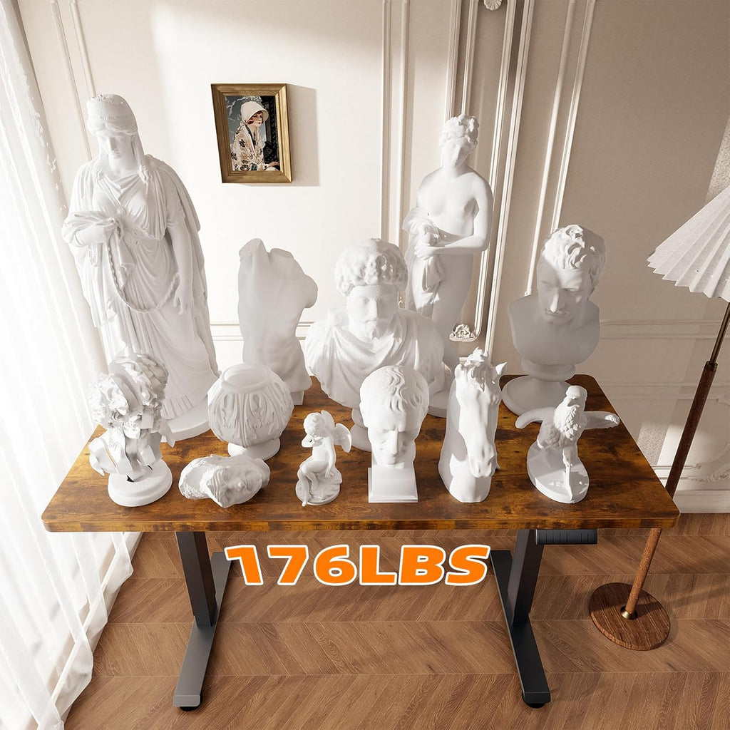 Veken 55 Inch Large Electric Standing Desk, Heights Adjustable, Sit to Stand Up, Work Home Office Computer Table for Study, Walking Pad, Writing, and Games, Wooden Desktop Desks, Brown