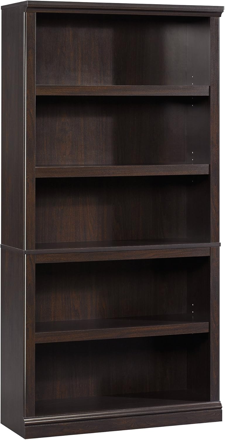 Sauder 5 Tier Book Shelf Wooden Bookcase Multipurpose Bookshelf for Home Office, Living Room, in Chalked Chestnut