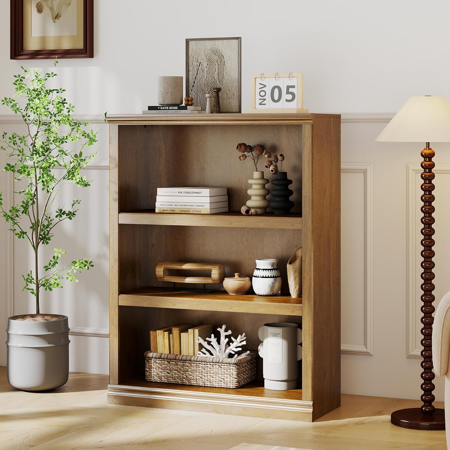 blini 5-Shelf Tall Bookcase White Wooden Bookshelves 33in Wide 5 Tier Bookcases with Adjustable Shelves Floor Standing Display Book Shelves 70 in Tall Bookcase for Home Office, Living Room, Bed Room