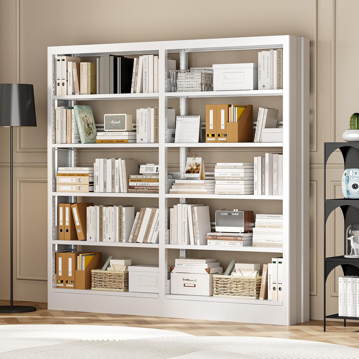 71" Metal Book Shelf,5 Tier Bookshelf with Adjustable Shelves,White Bookshleves and Bookcases,Heavy Duty Library Book Case,Modern Open Bookshelf for Living Room,Bedroom,Office (White)